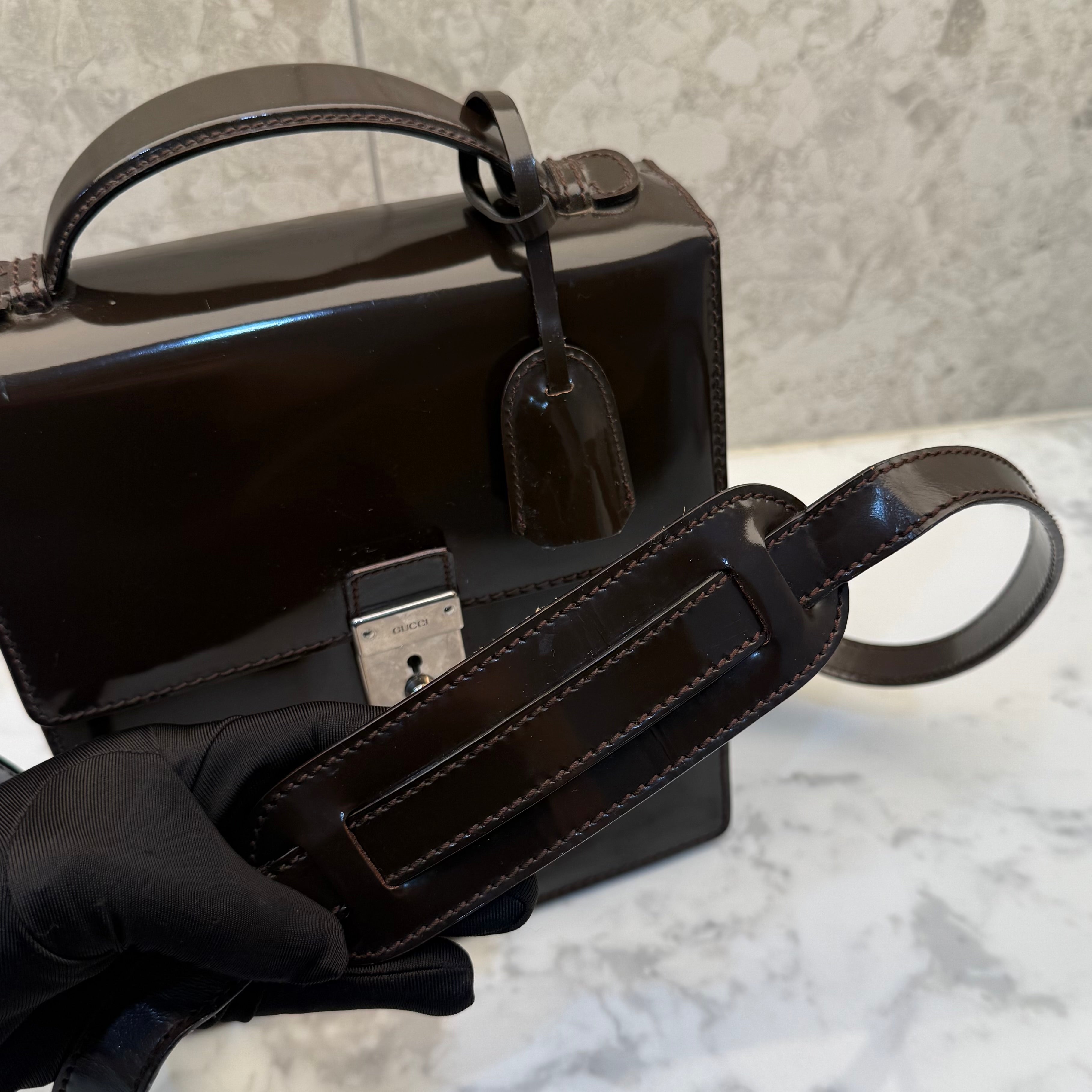 Gucci Dark Brown Patent Leather Vintage Crossbody