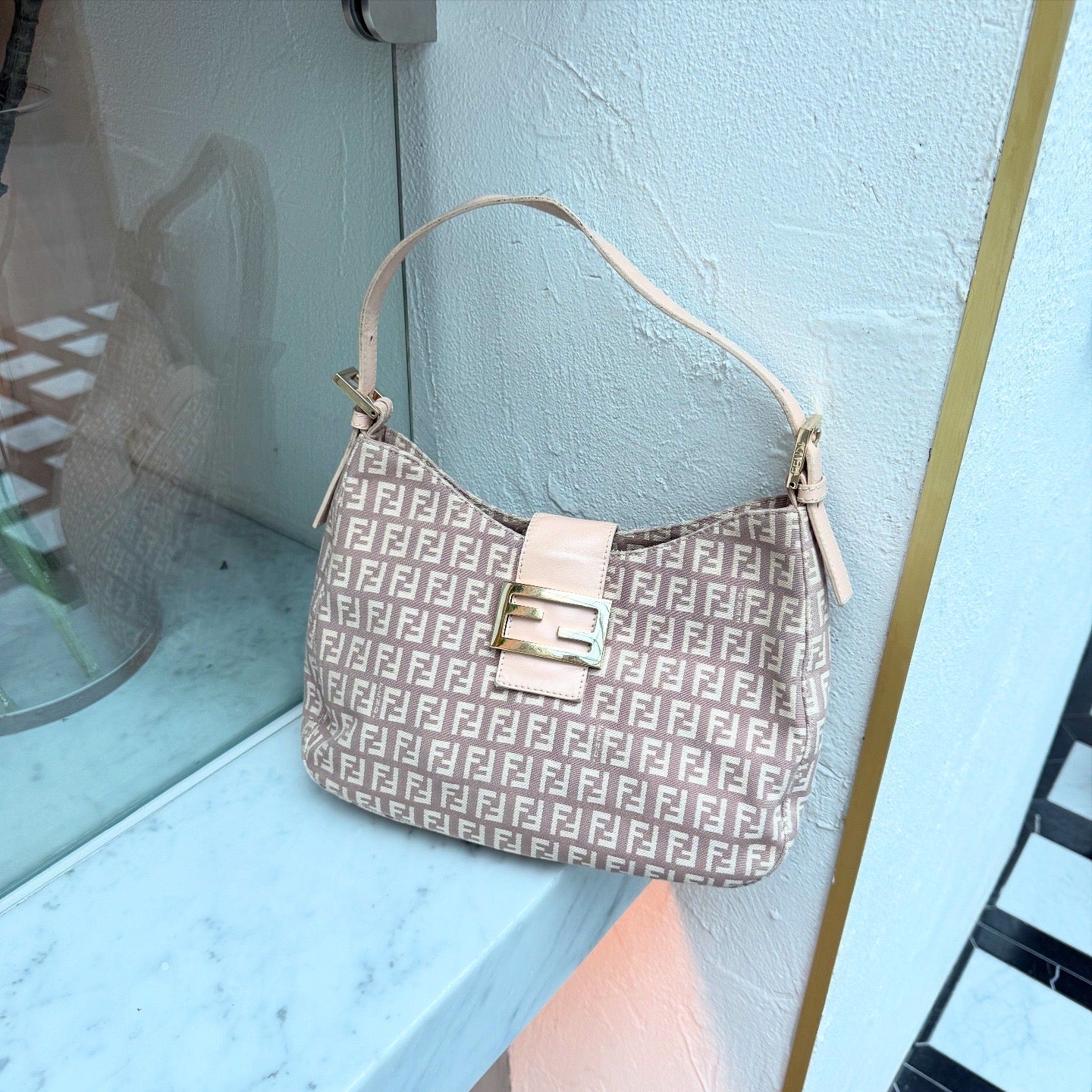 Fendi Light Pink Zucchino Baguette Shoulder Bag