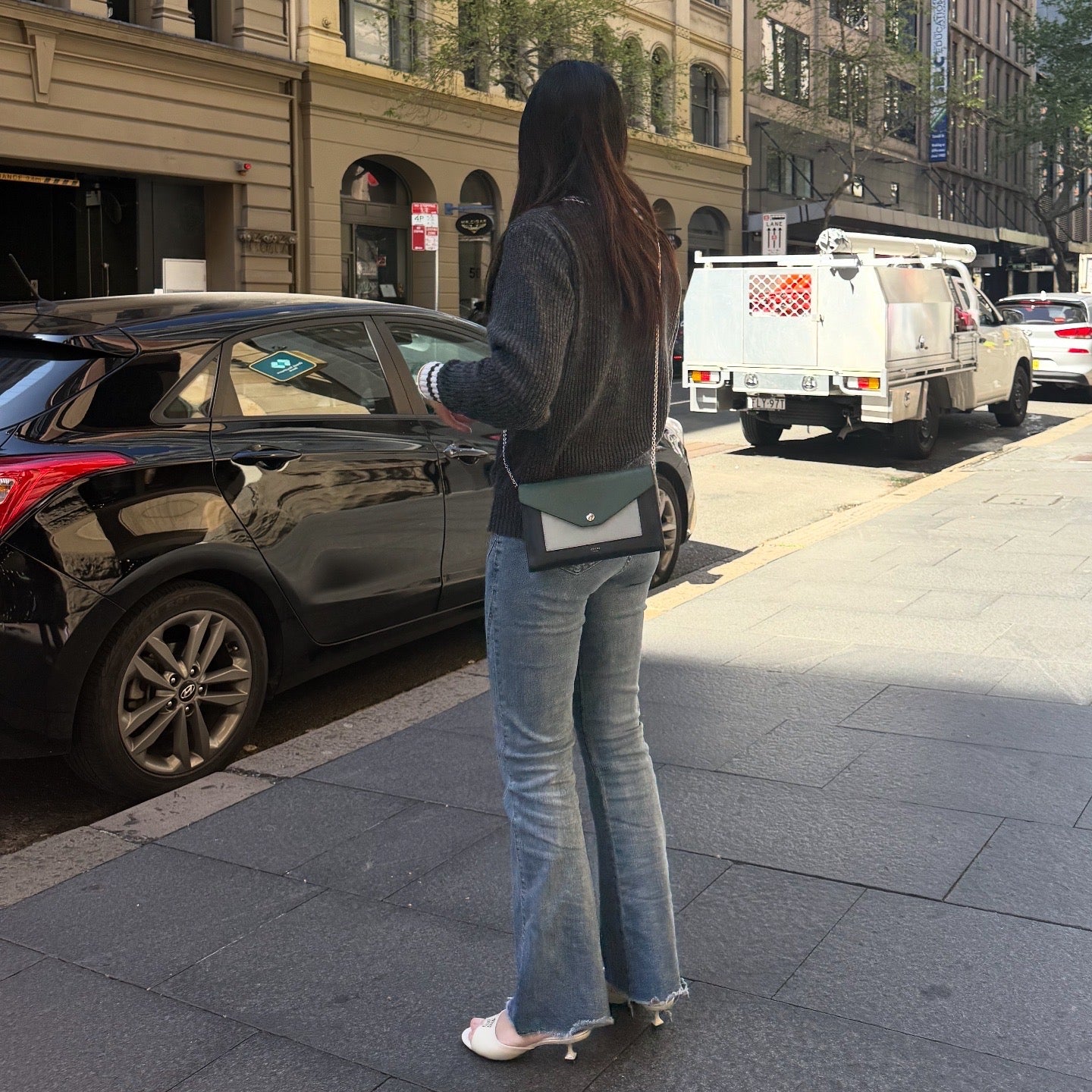 Celine Leather Pocket Envelope Flap Bag