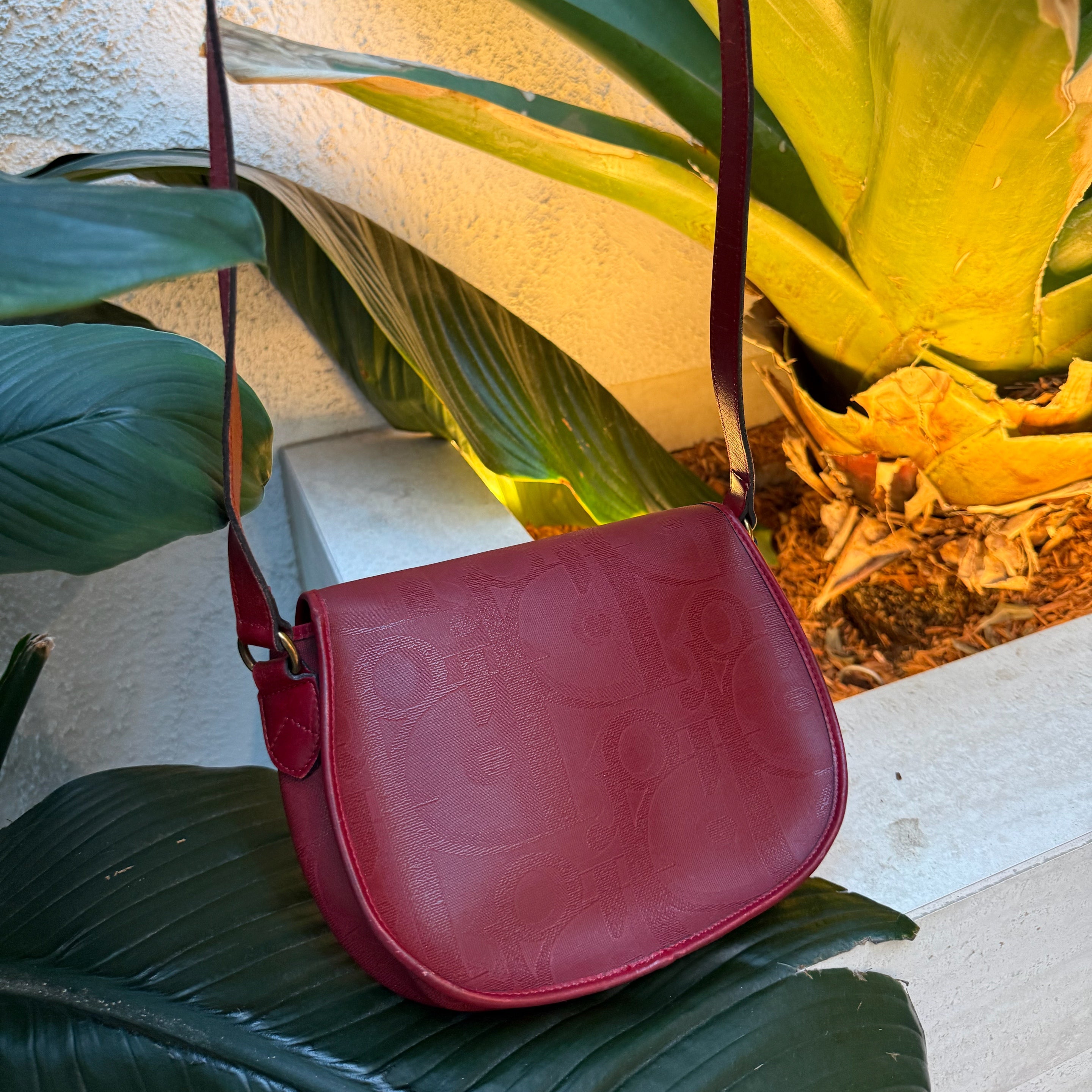 Christian Dior Trotter Canvas Burgundy Shoulder Bag