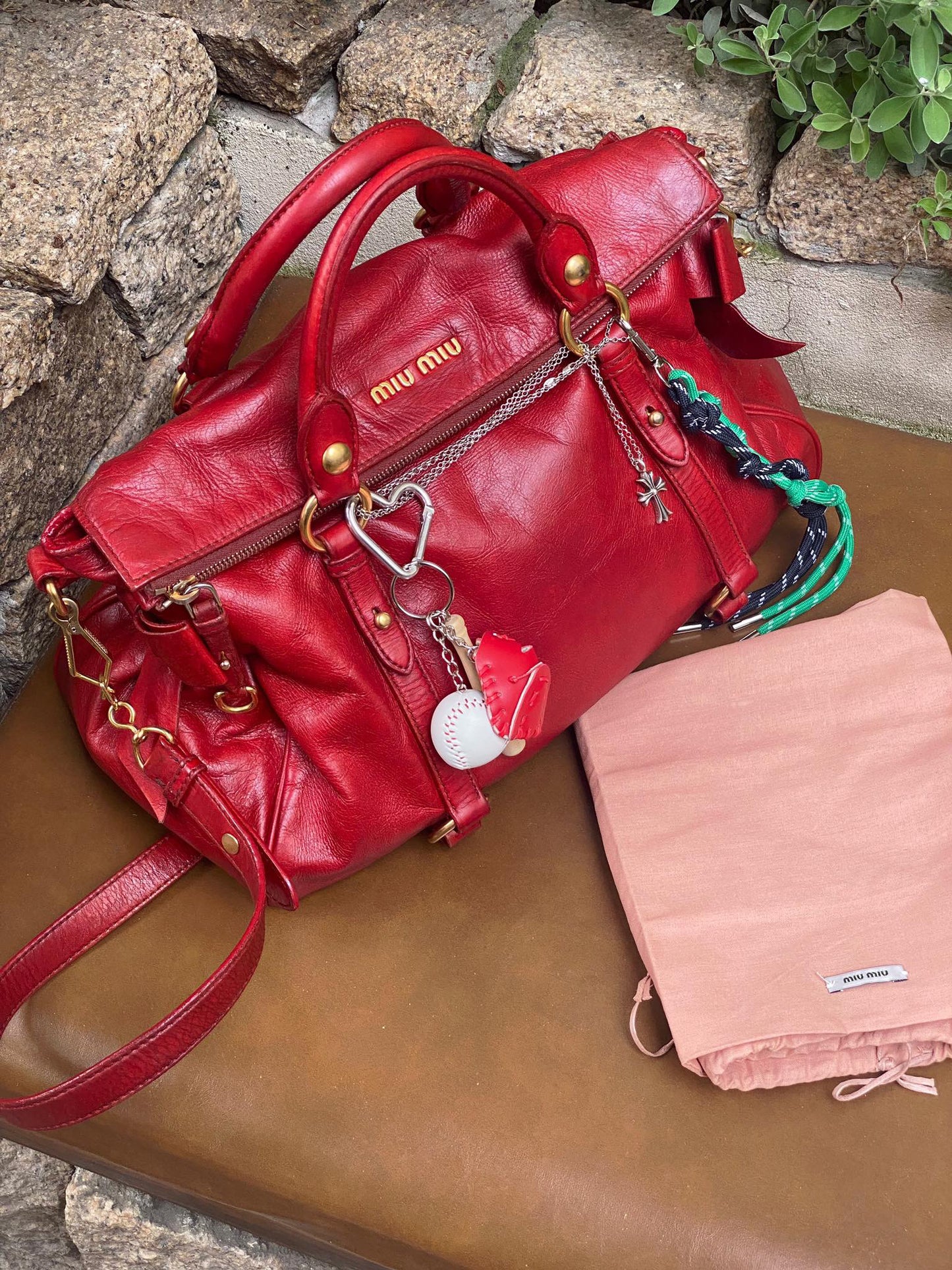 Miu Miu Vitello Lux Satchel Bag Red