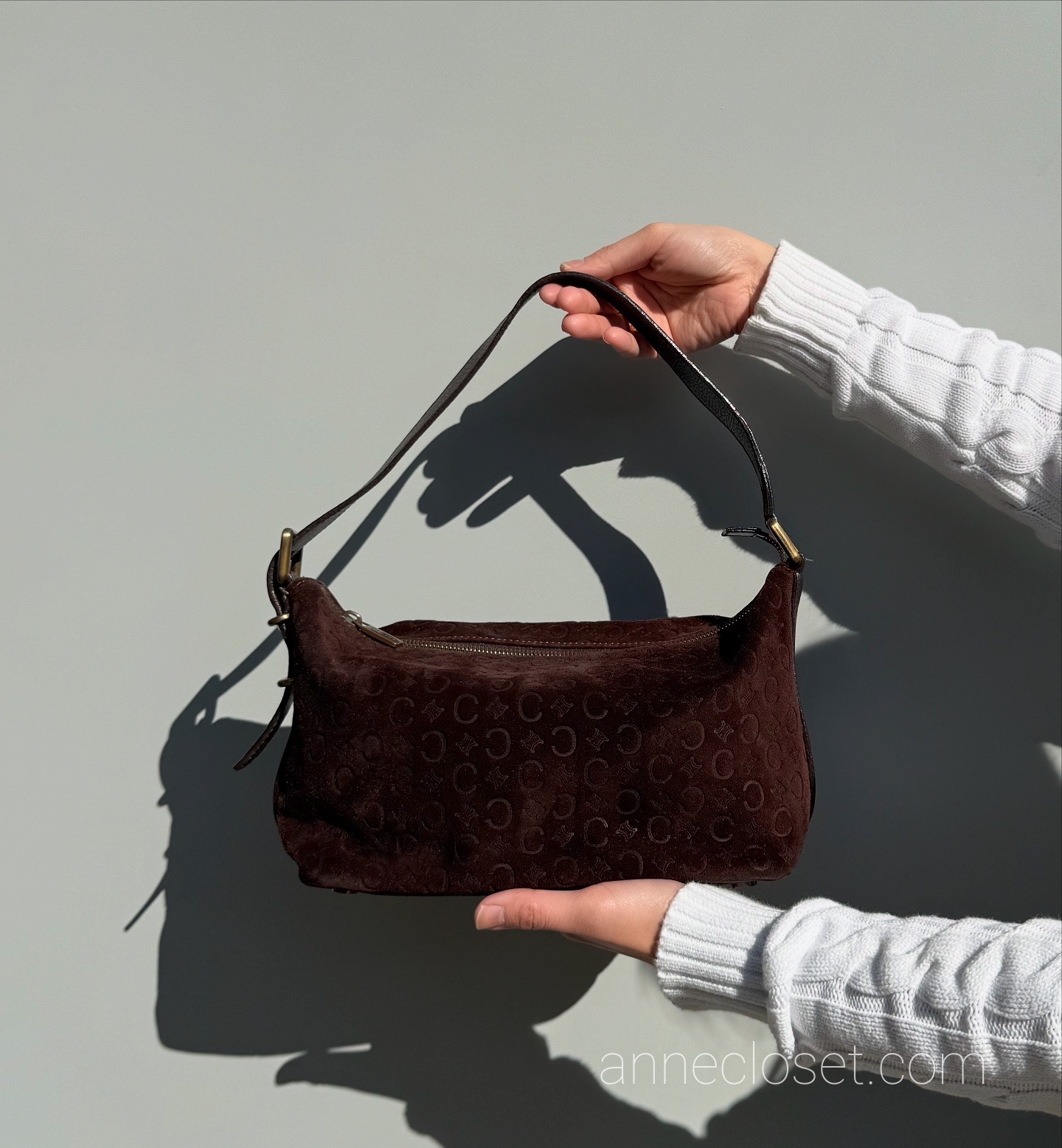 Celine 20th Century C Macadam Suede Shoulder Bag