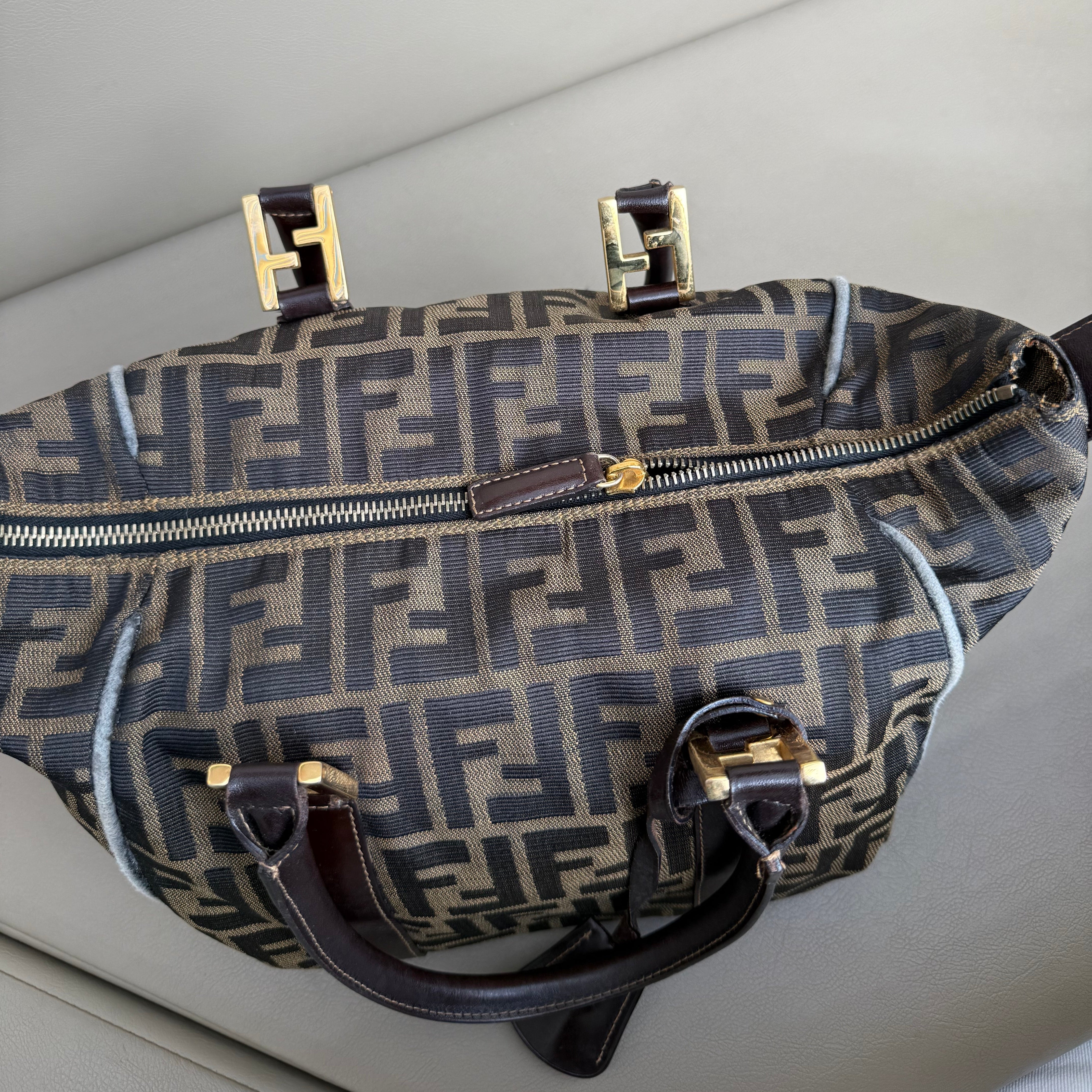 Fendi Vintage handle bowling bag canvas brown GHW