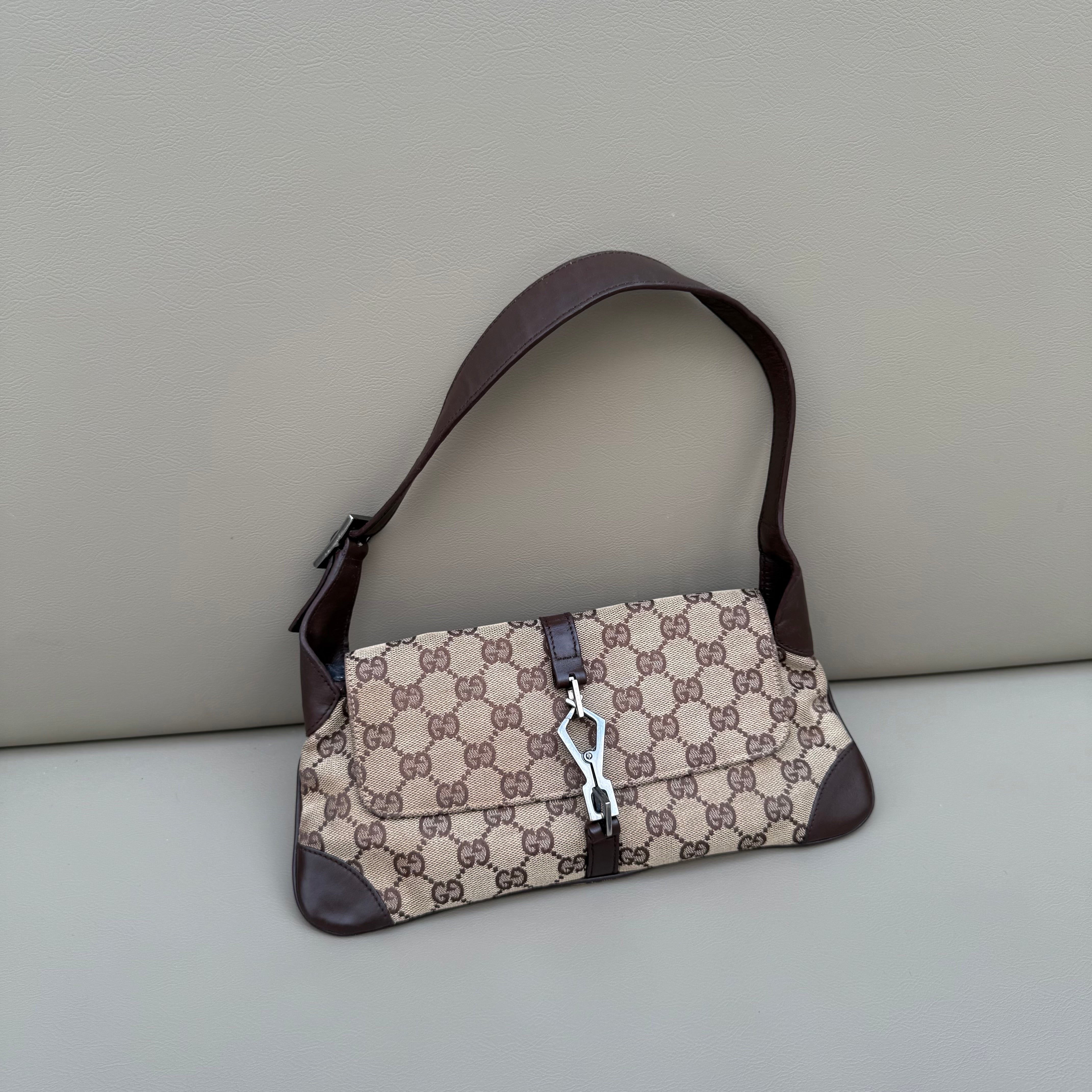 Gucci Monogram Jackie O Flap Bag Brown