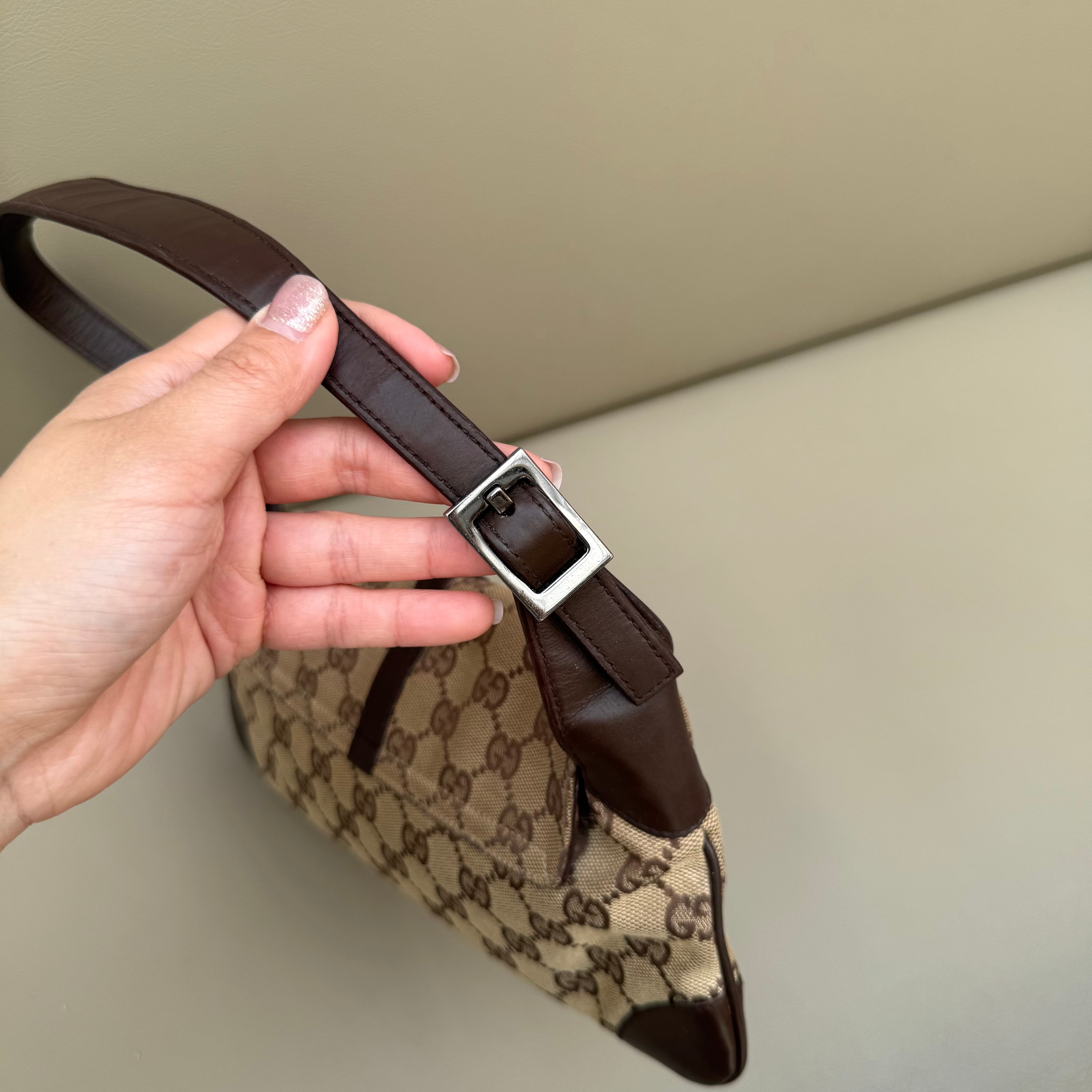 Gucci Monogram Jackie O Flap Bag Brown