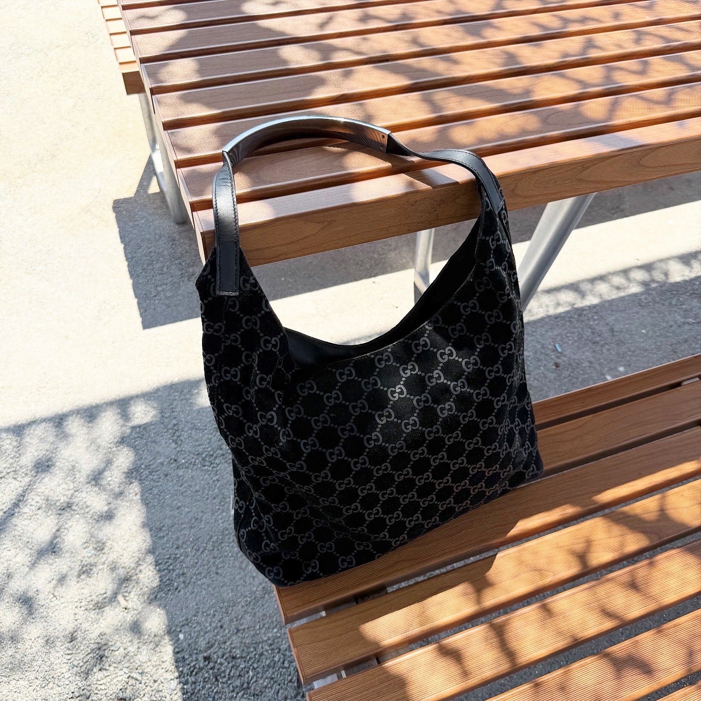 Gucci Tom Ford Era Suede Monogram Black Shoulder Bag