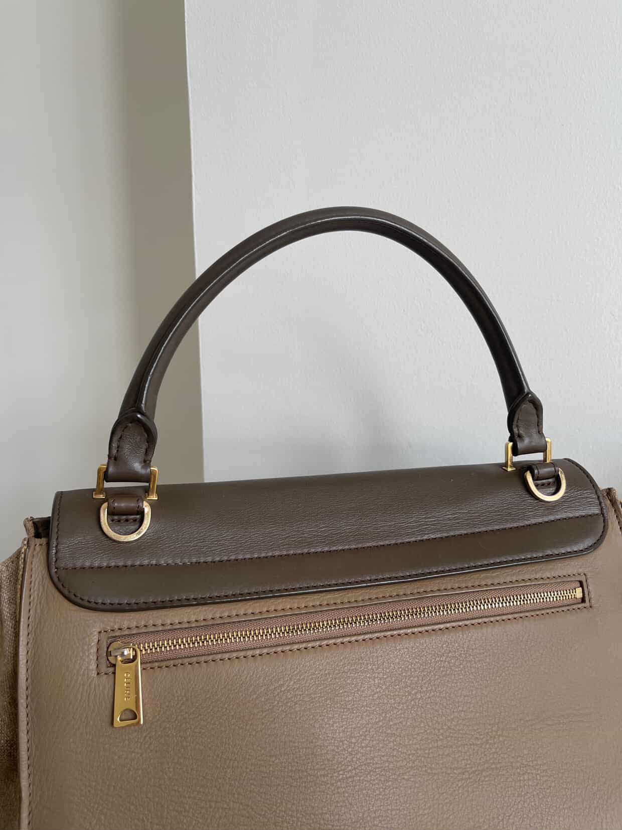 Celine Trapeze Beige Dark Brown