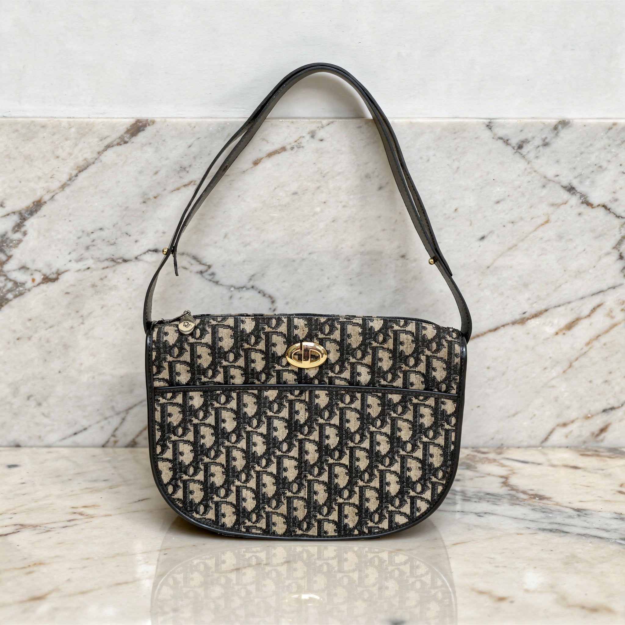 Christian Dior Trotter Navy Blue Canvas Shoulder Bag