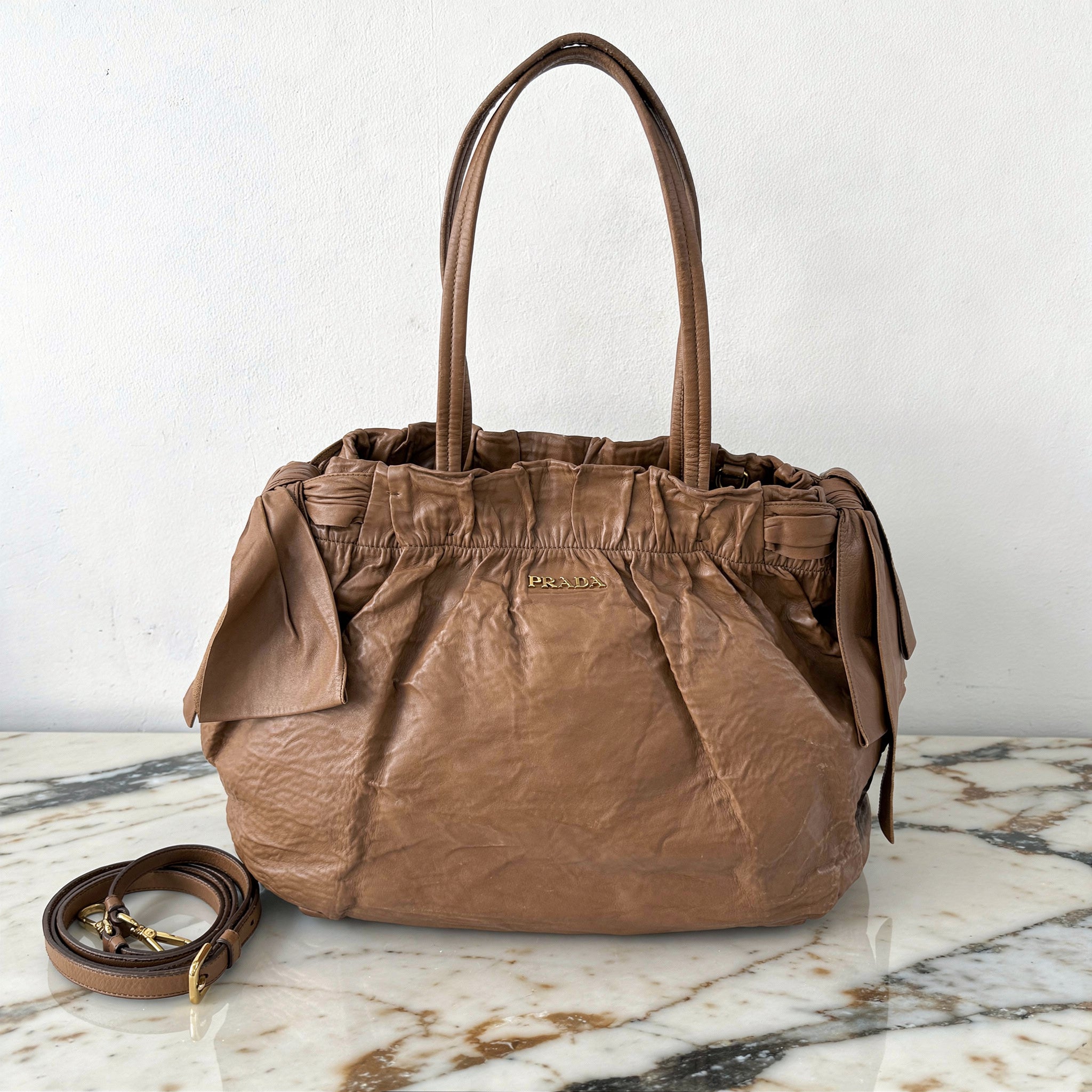PRADA Nappa Leather Bow Satchel Bag