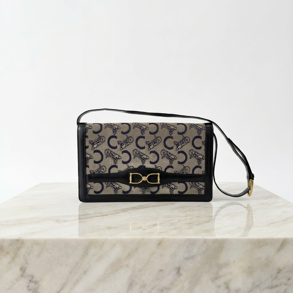 Celine Macadam Navy Canvas Shoulder Bag