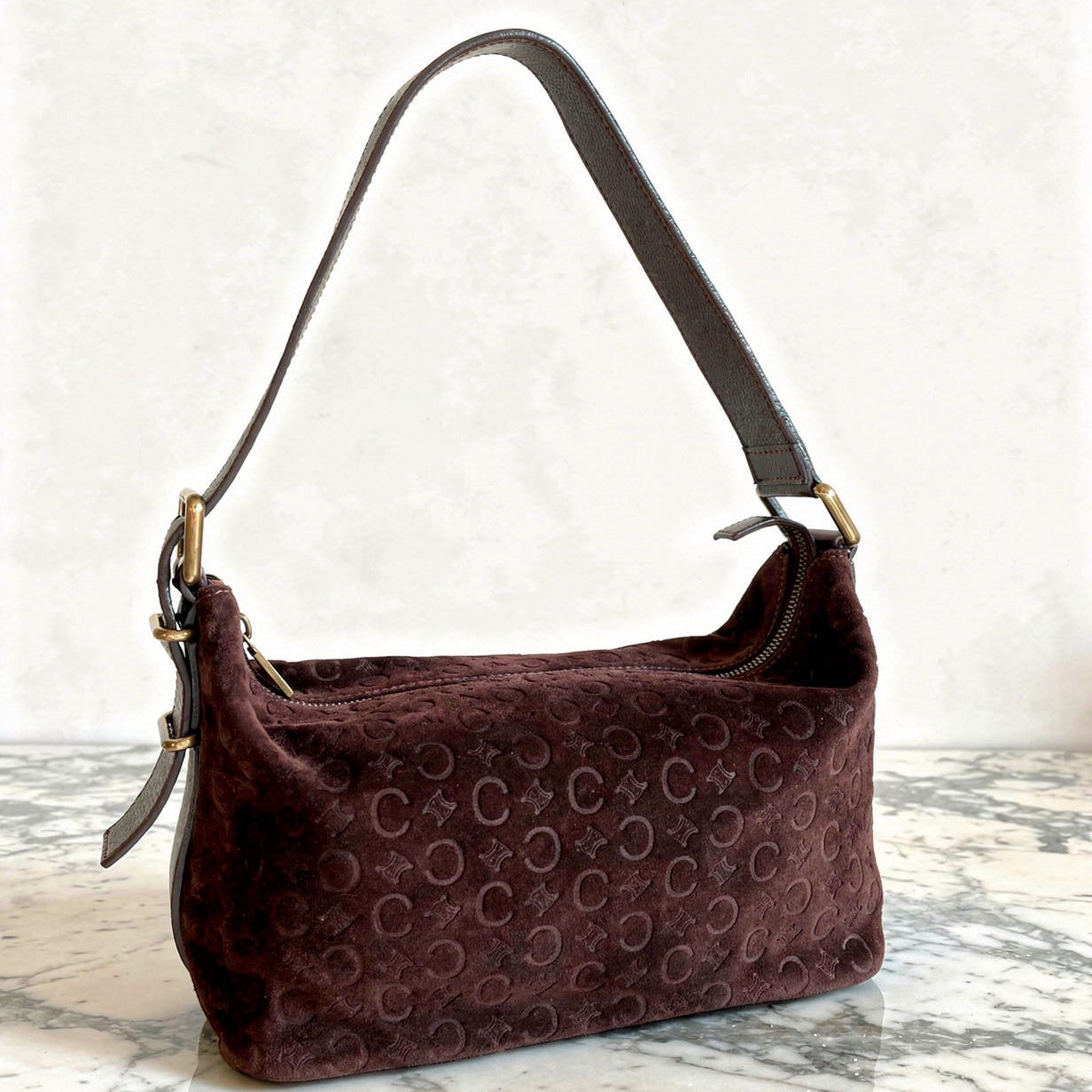 (RESERVED) Celine 20th Century C Macadam Suede shoulder bag