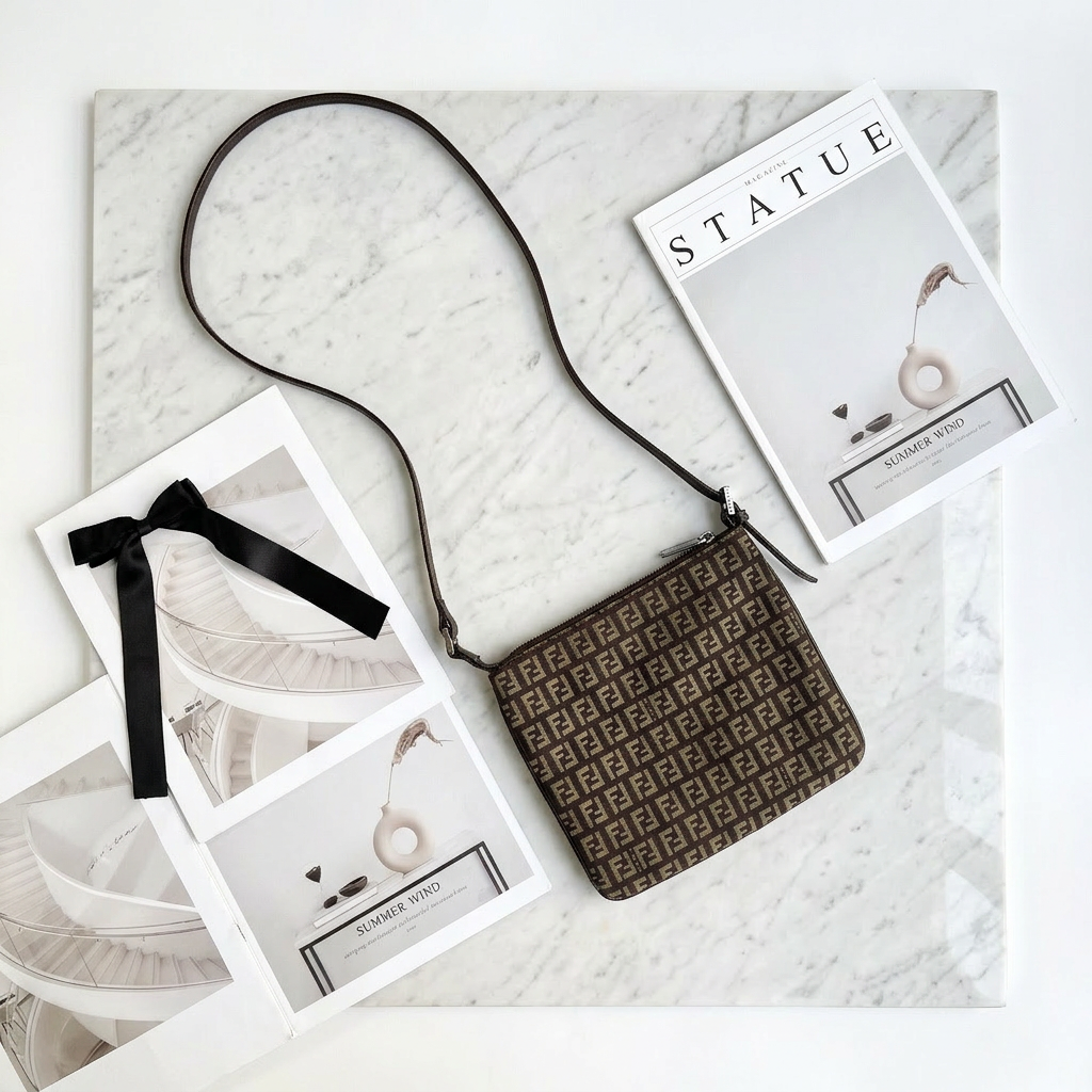 Fendi Brown Logo Print Crossbody Bag