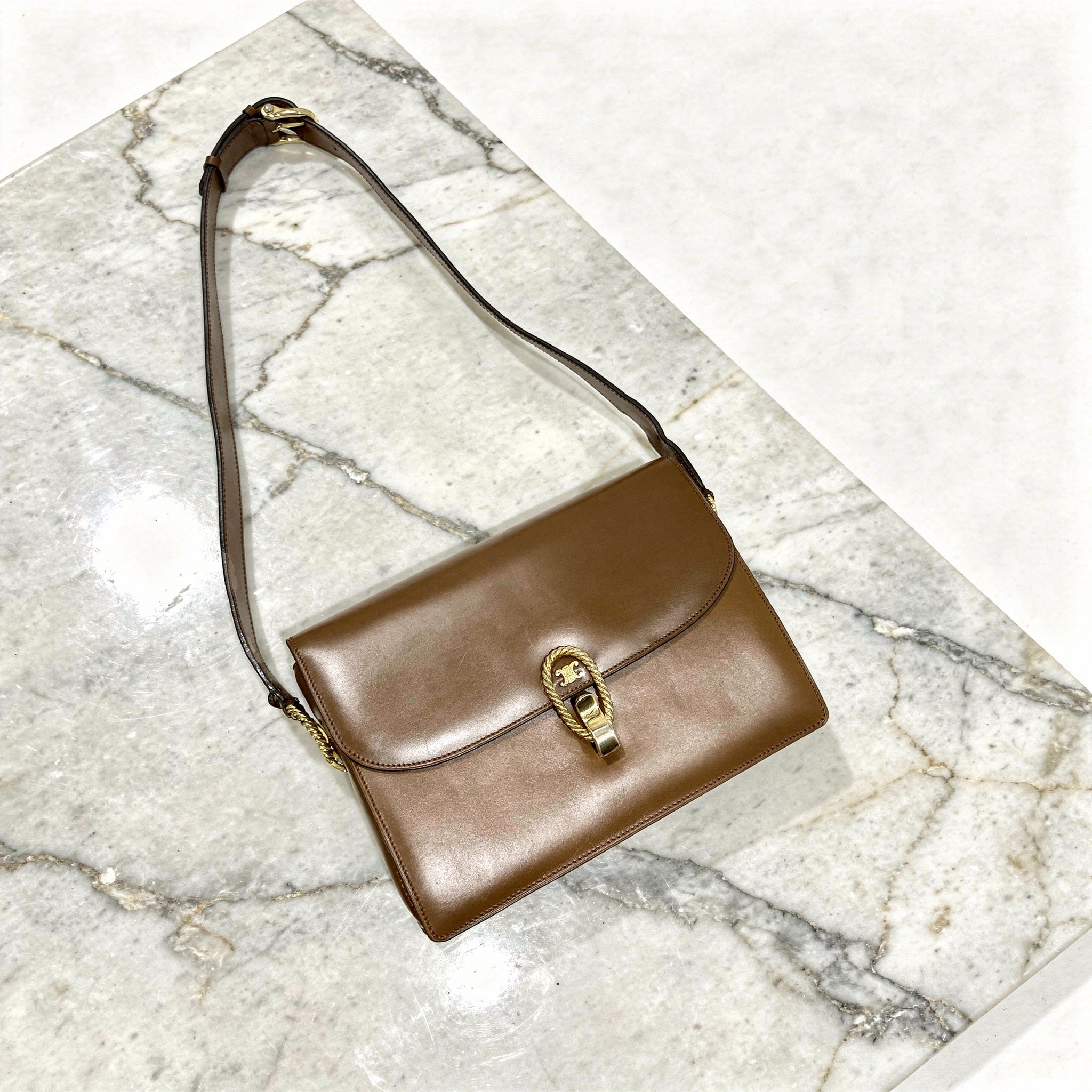 Celine Vintage Brown Triomphe Shoulder Bag