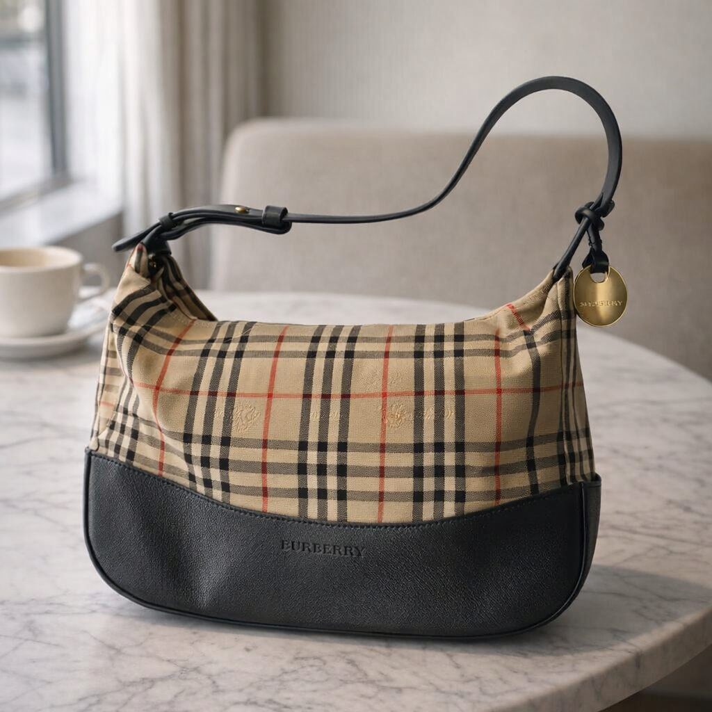 Burberry Brown Haymarket Check Canvas Shoulder Bag