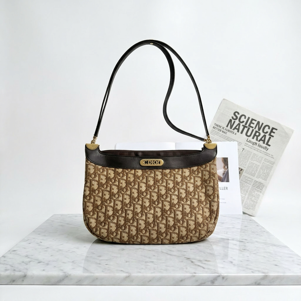 Christian Dior Trotter Brown Canvas Shoulder Bag