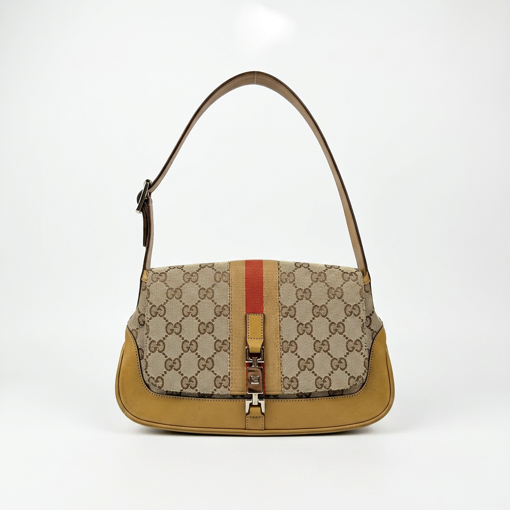Gucci Jackie Canvas Beige Brown Shoulder Bag