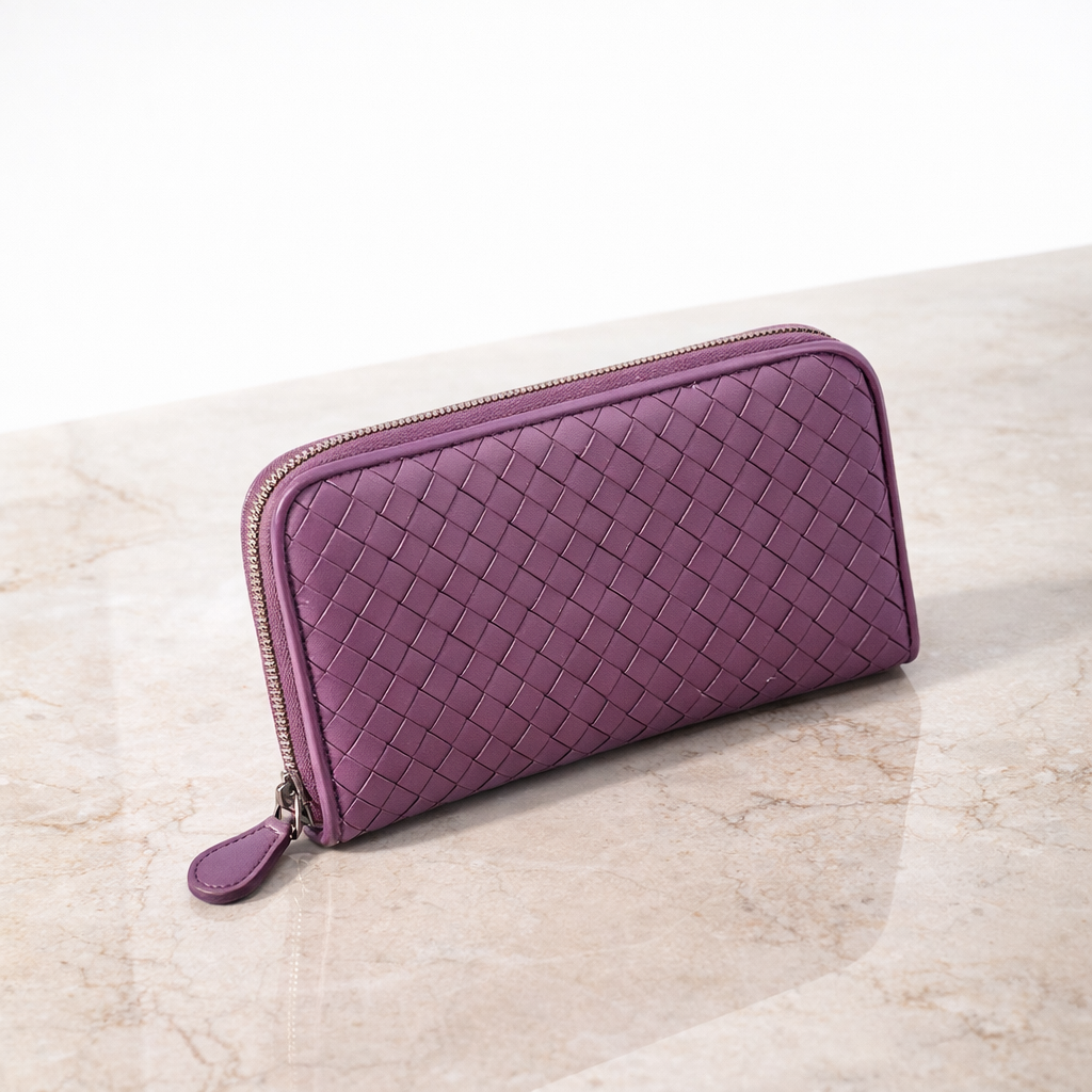 Bottega Veneta Nappa Intrecciato Zip Around Wallet Aubergine