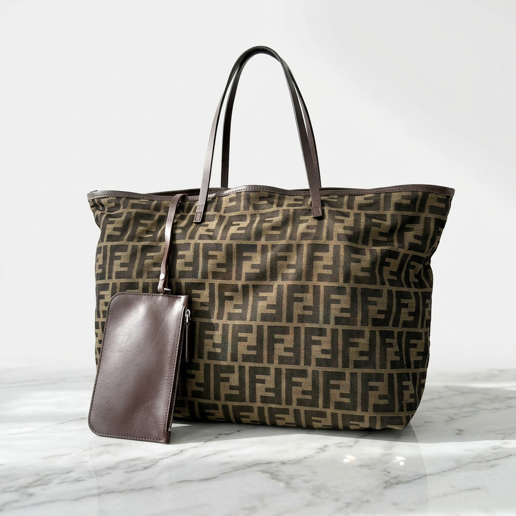 Fendi Zucca Zucchino Roll Bag Tote with pochette