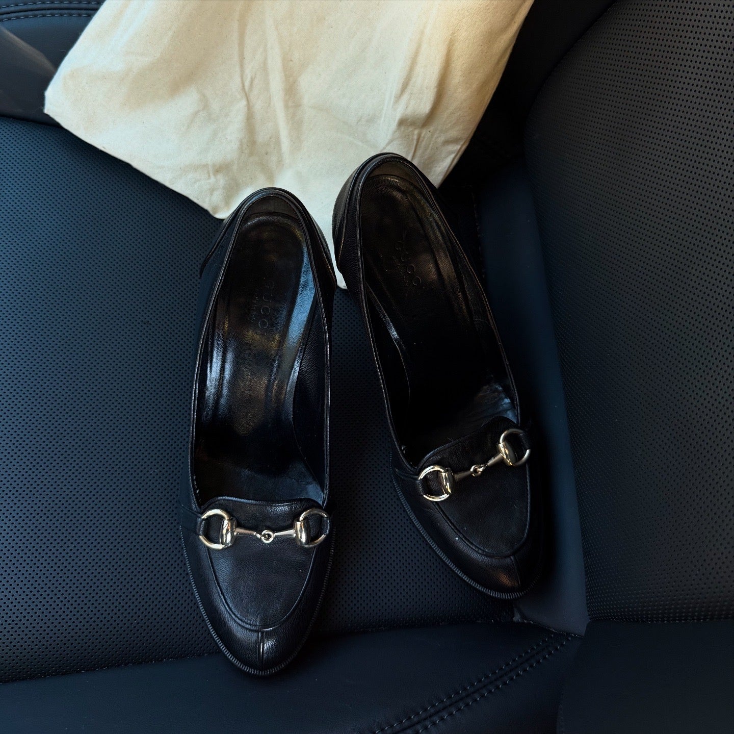 GUCCI Pumps Heel Horsebit Leather Black Heels 8cm