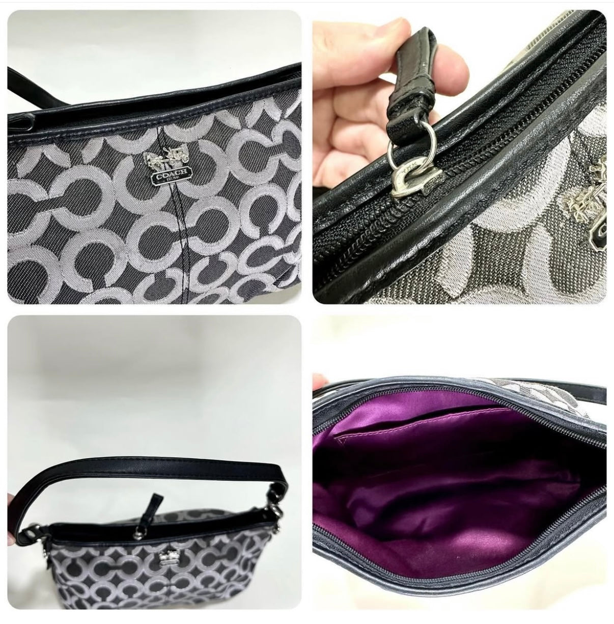 Coach Canvas Black and Silver Signature C Handbag