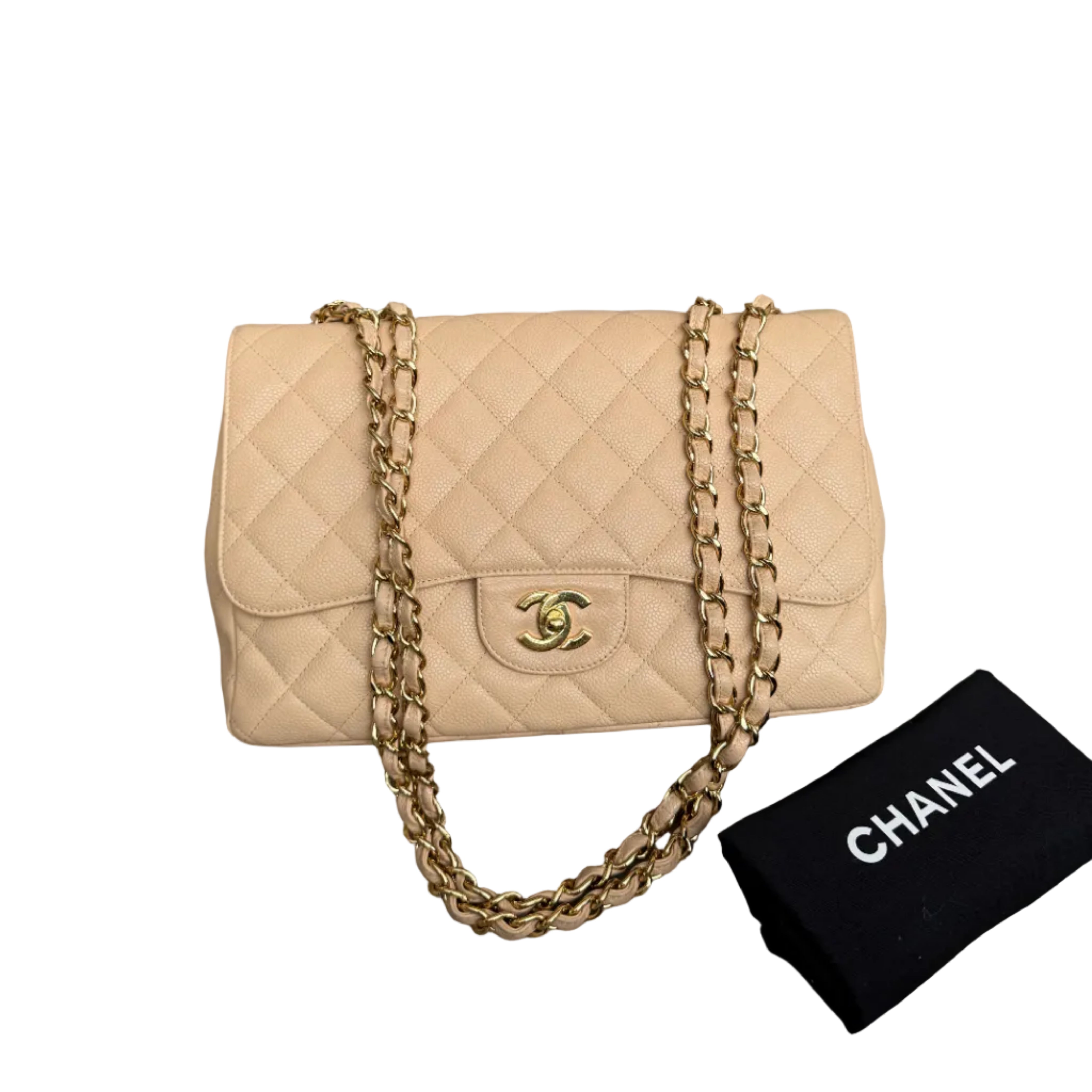 Chanel Classic Flap Jumbo Beige Caviar Bag