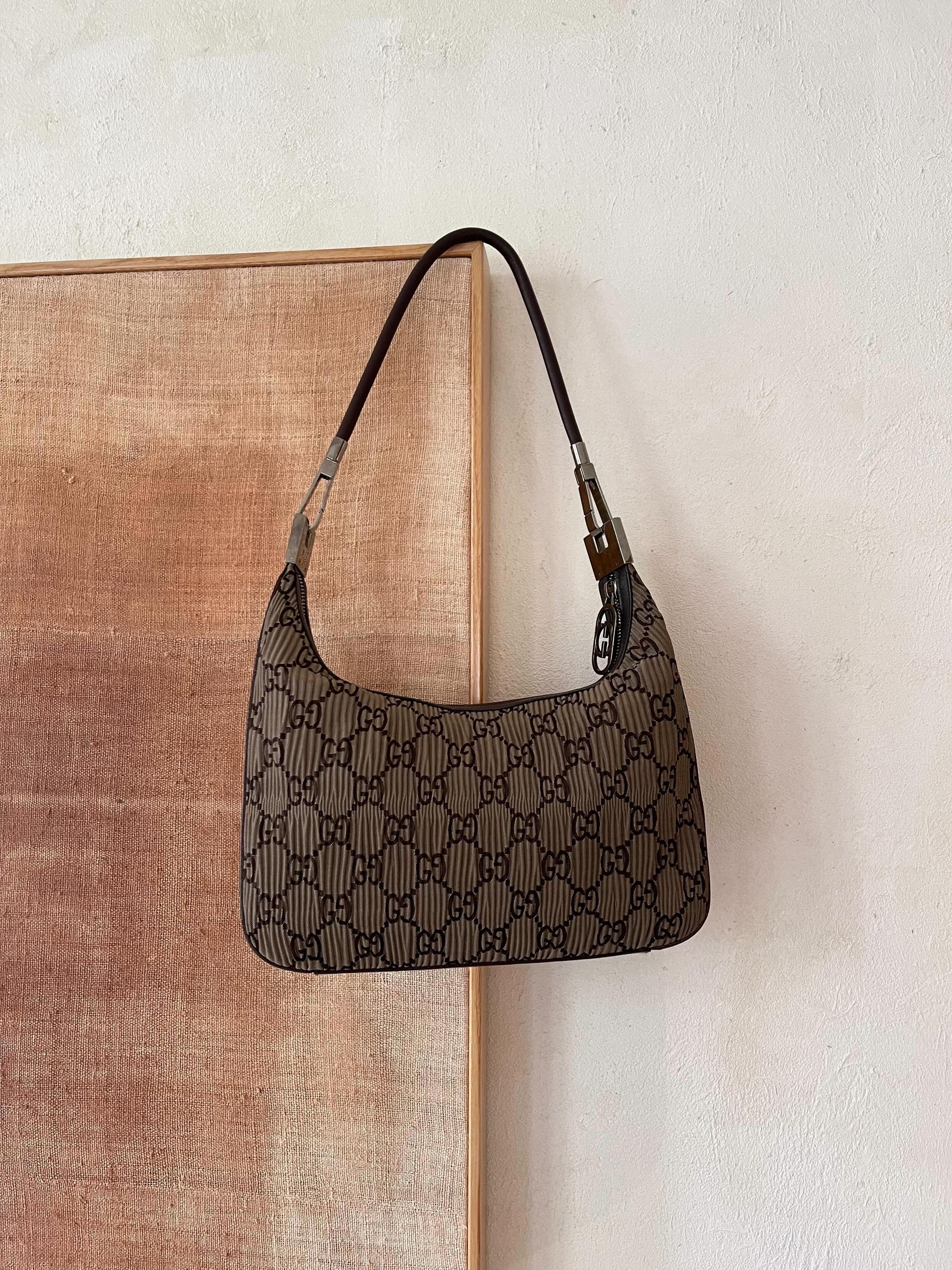 Gucci Brown Monogram GG Clasp Hobo Brown