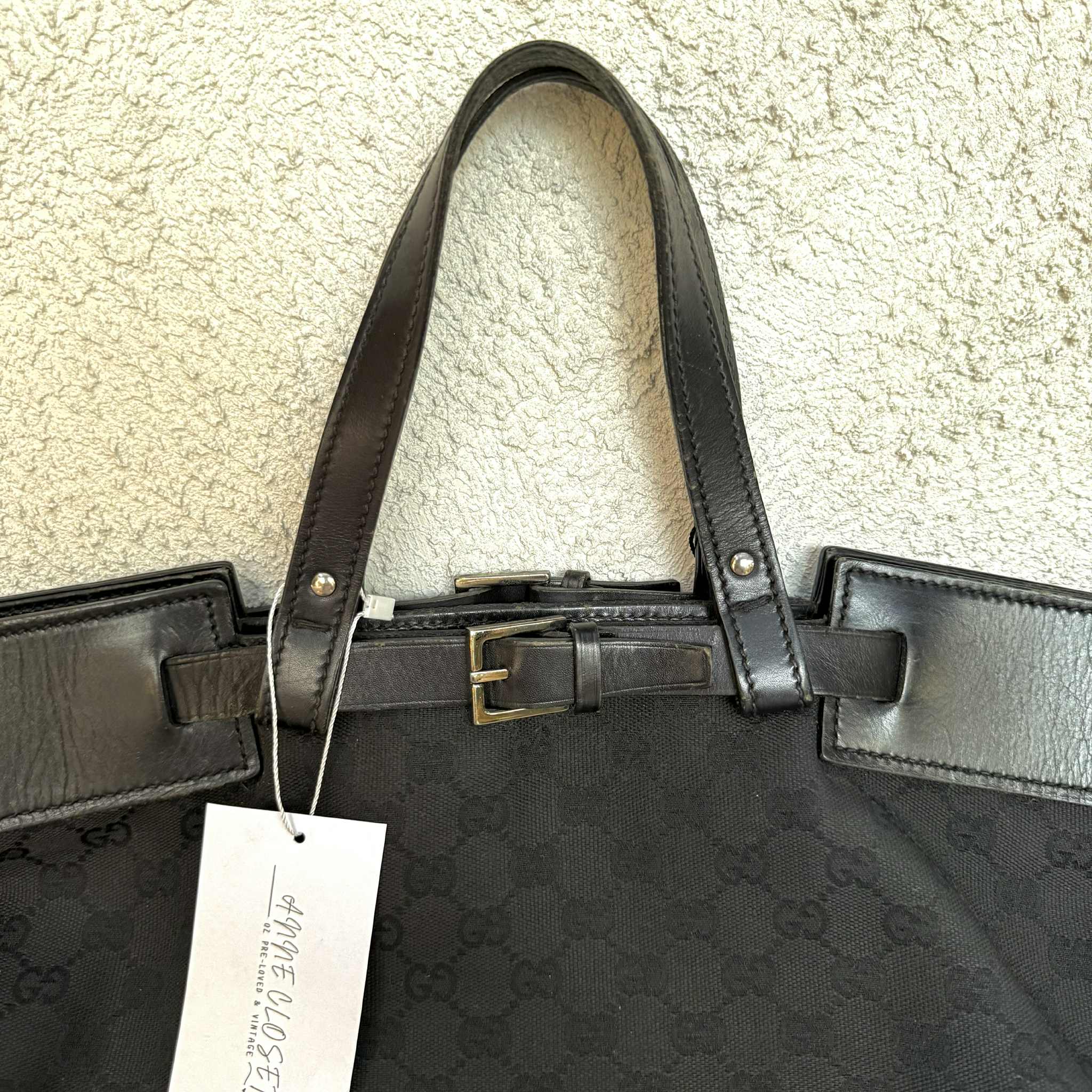 Gucci GG Monogram Canvas/Leather Belt Buckle Handbag Black