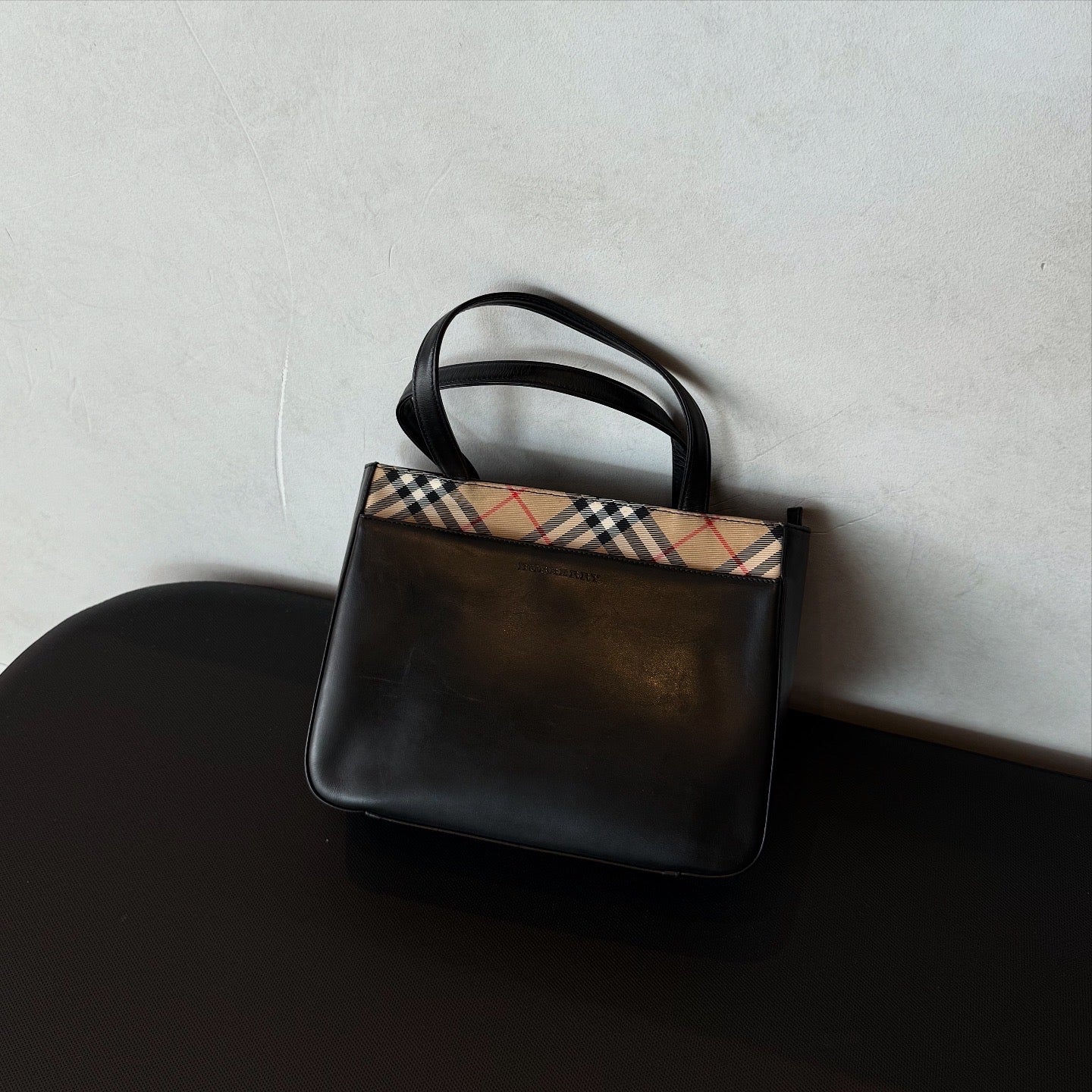 Burberry Nova Check Canvas Trimmed Leather Shoulder Bag