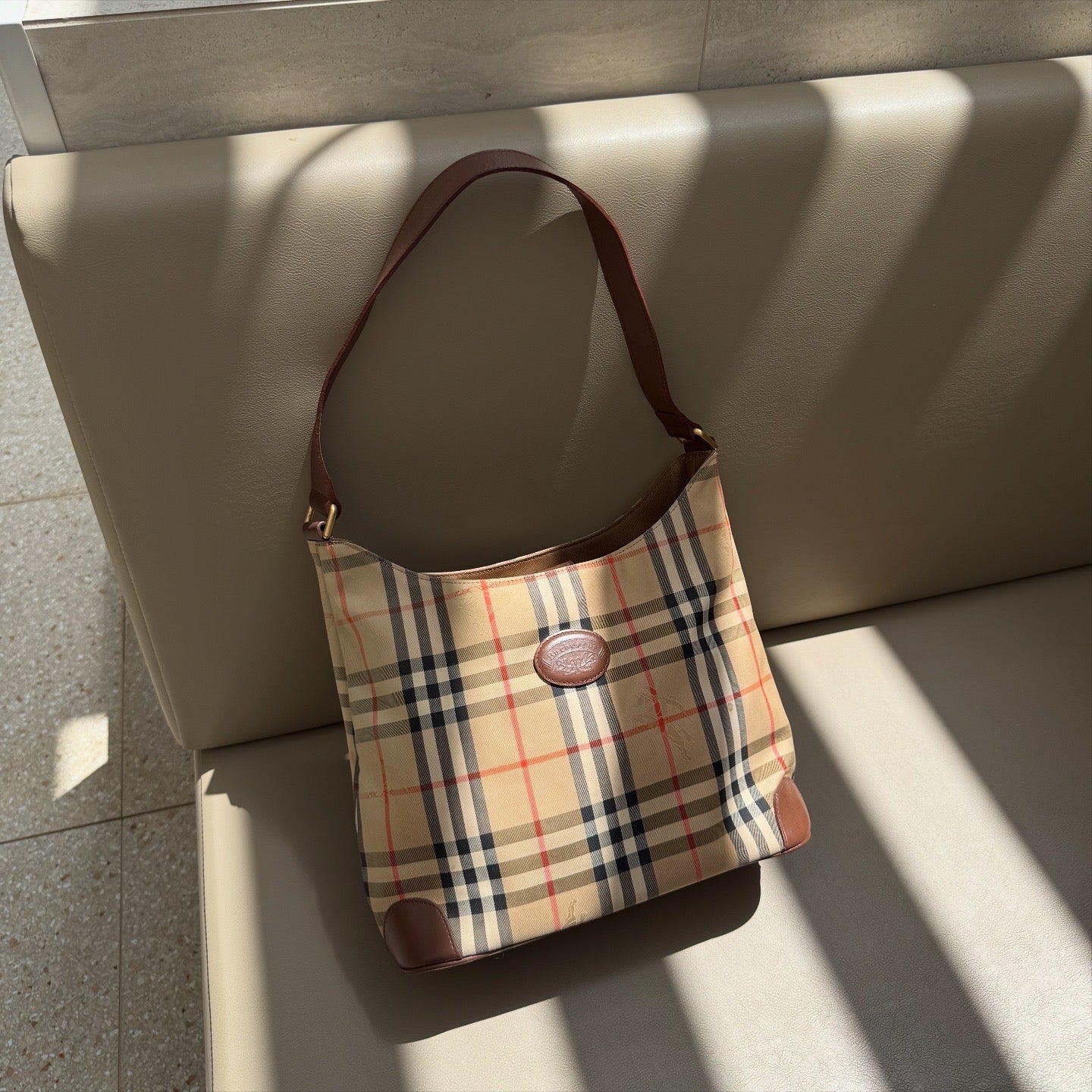 Burberry Nova Check Shadow Horse Canvas Leather Shoulder Bag