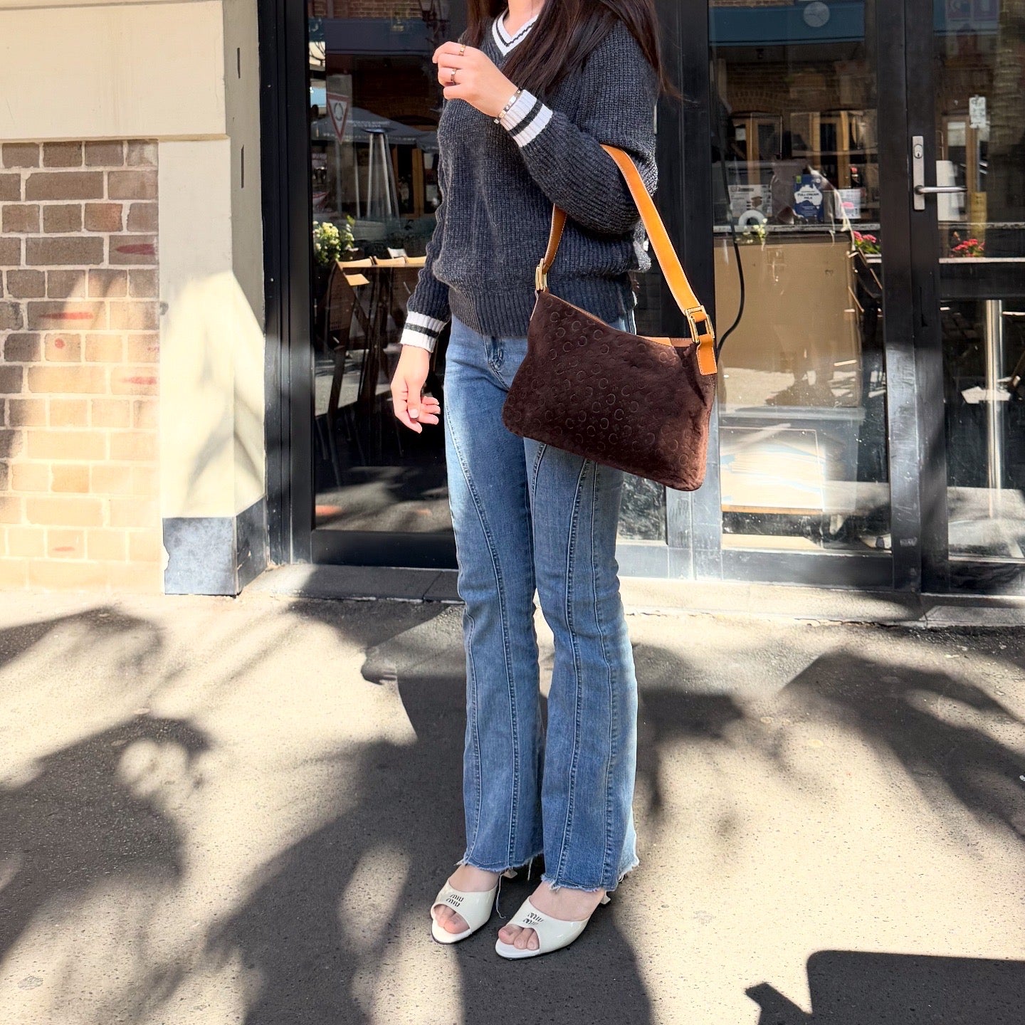 CELINE Brown Macadam Suede Shoulder Bag