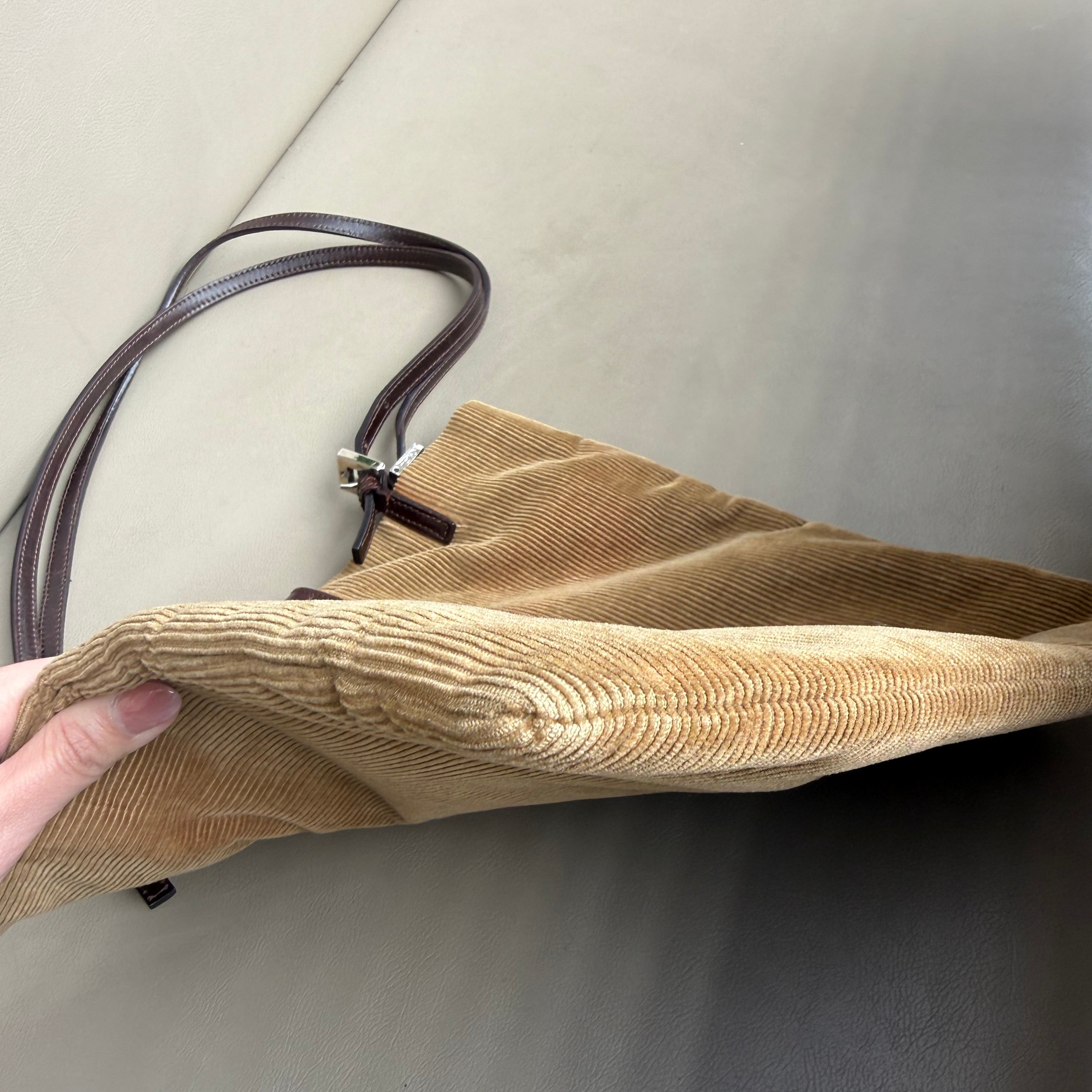 Fendi Tan Corduroy FF Silver Logo Tote Bag
