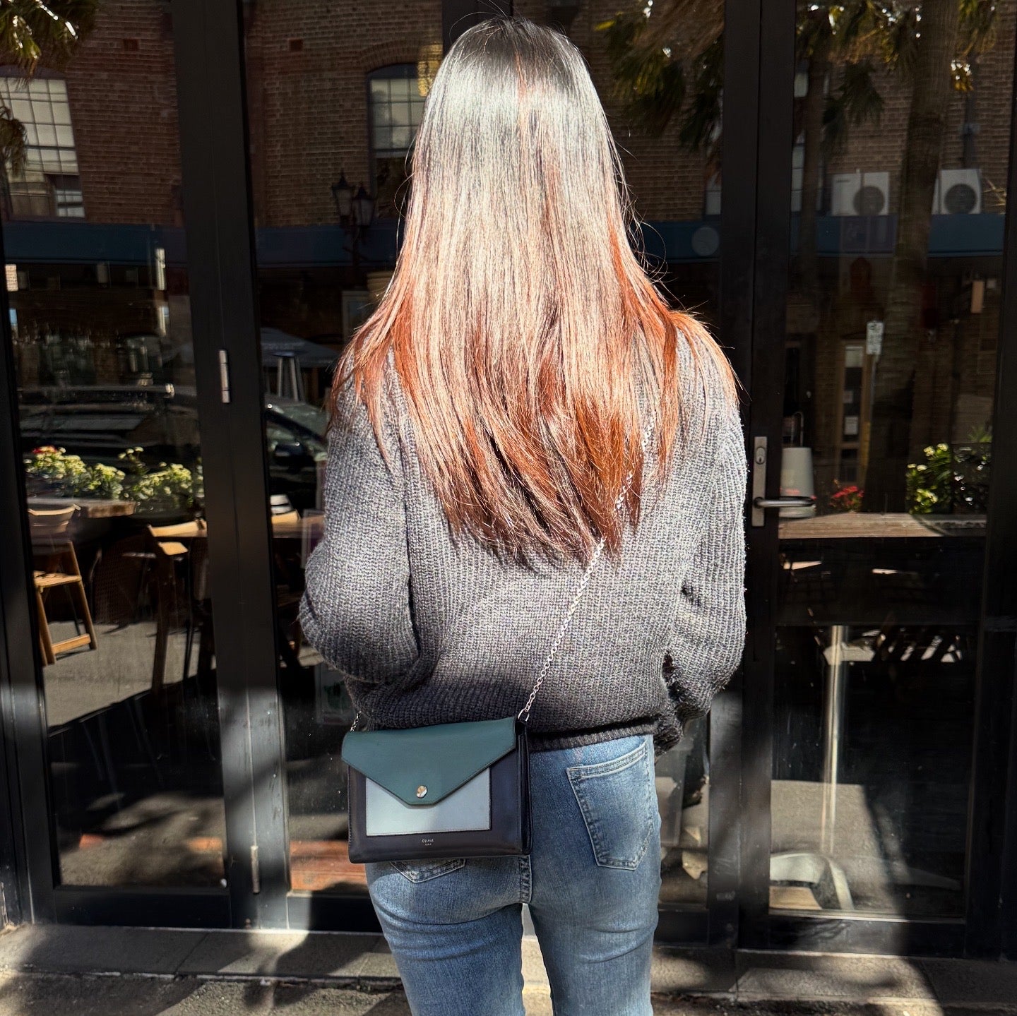 Celine Leather Pocket Envelope Flap Bag