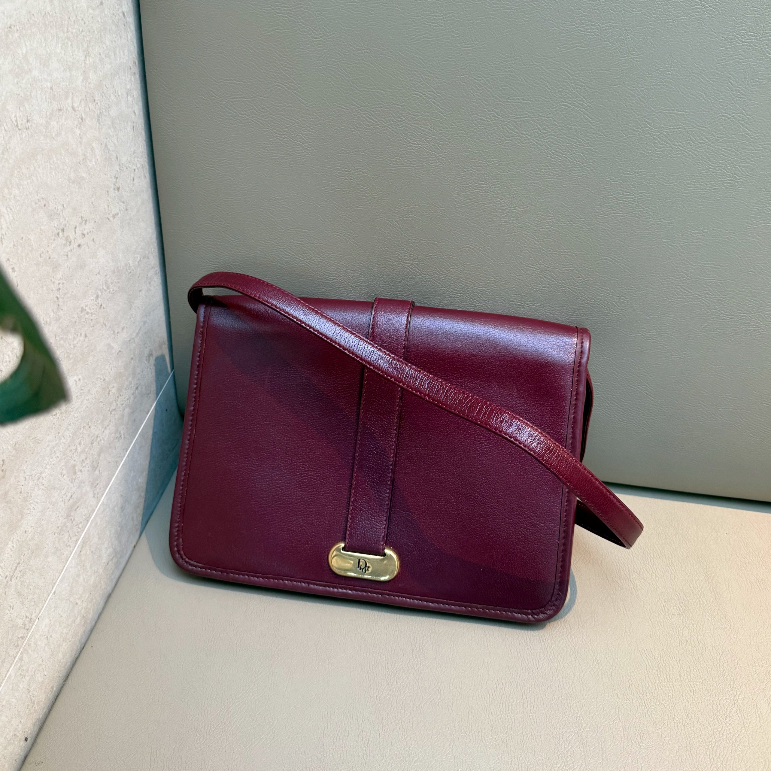 Christian Dior Vintage Burgundy Leather Shoulder Bag