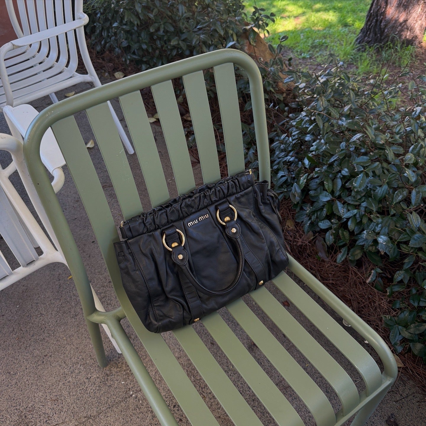 Miu Miu Vitello Black Top Handle Satchel