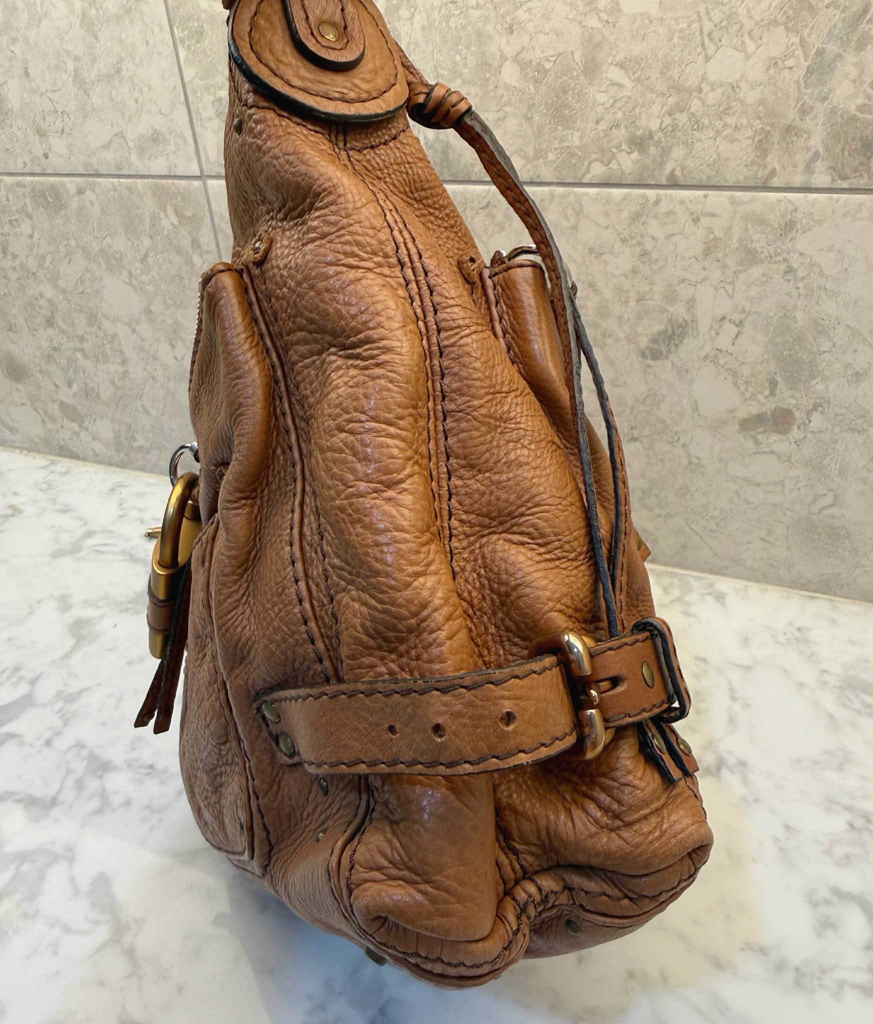 Chloe Leather Large Paddington Shoulder Bag Brown