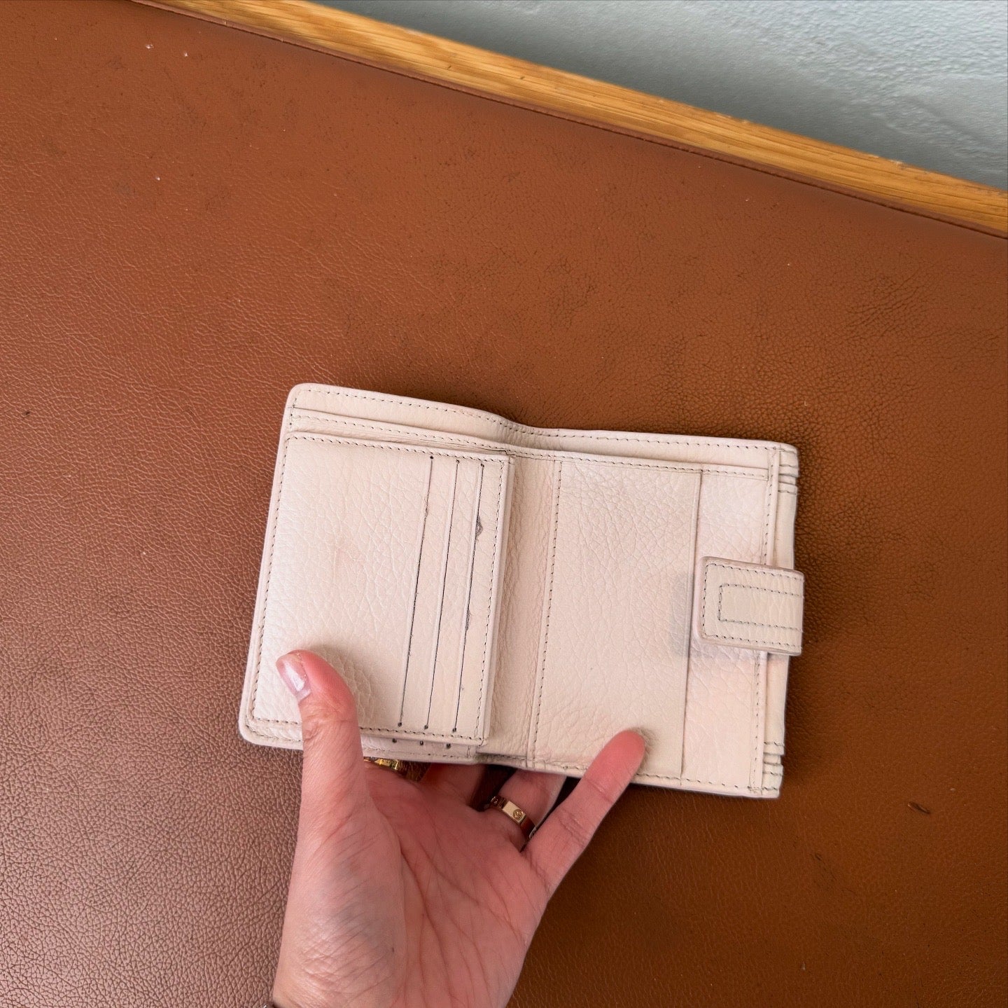 Celine Vintage White Leather Triomphe Small Purse