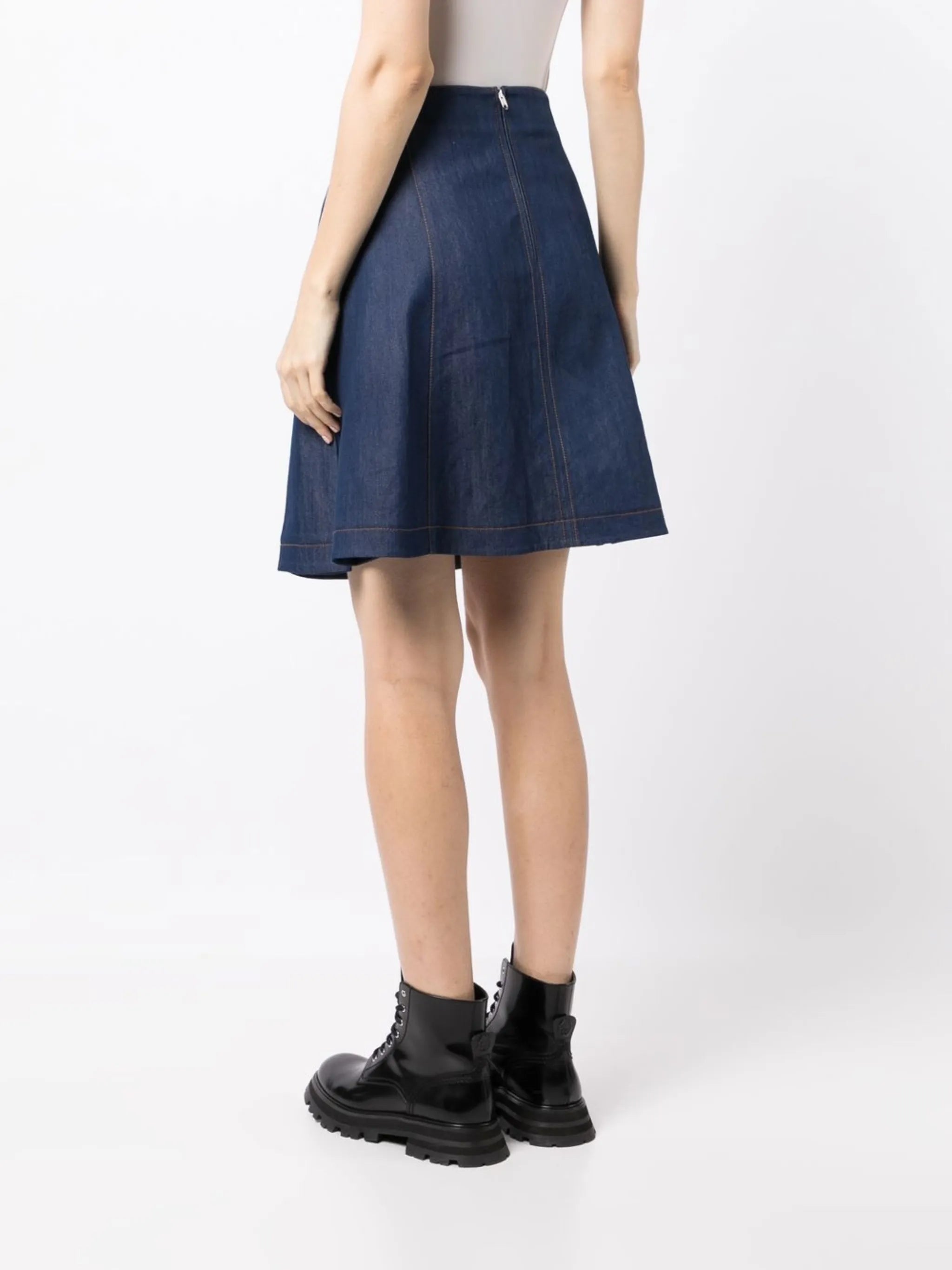 BALENCIAGA toggle-fastened flared denim skirt