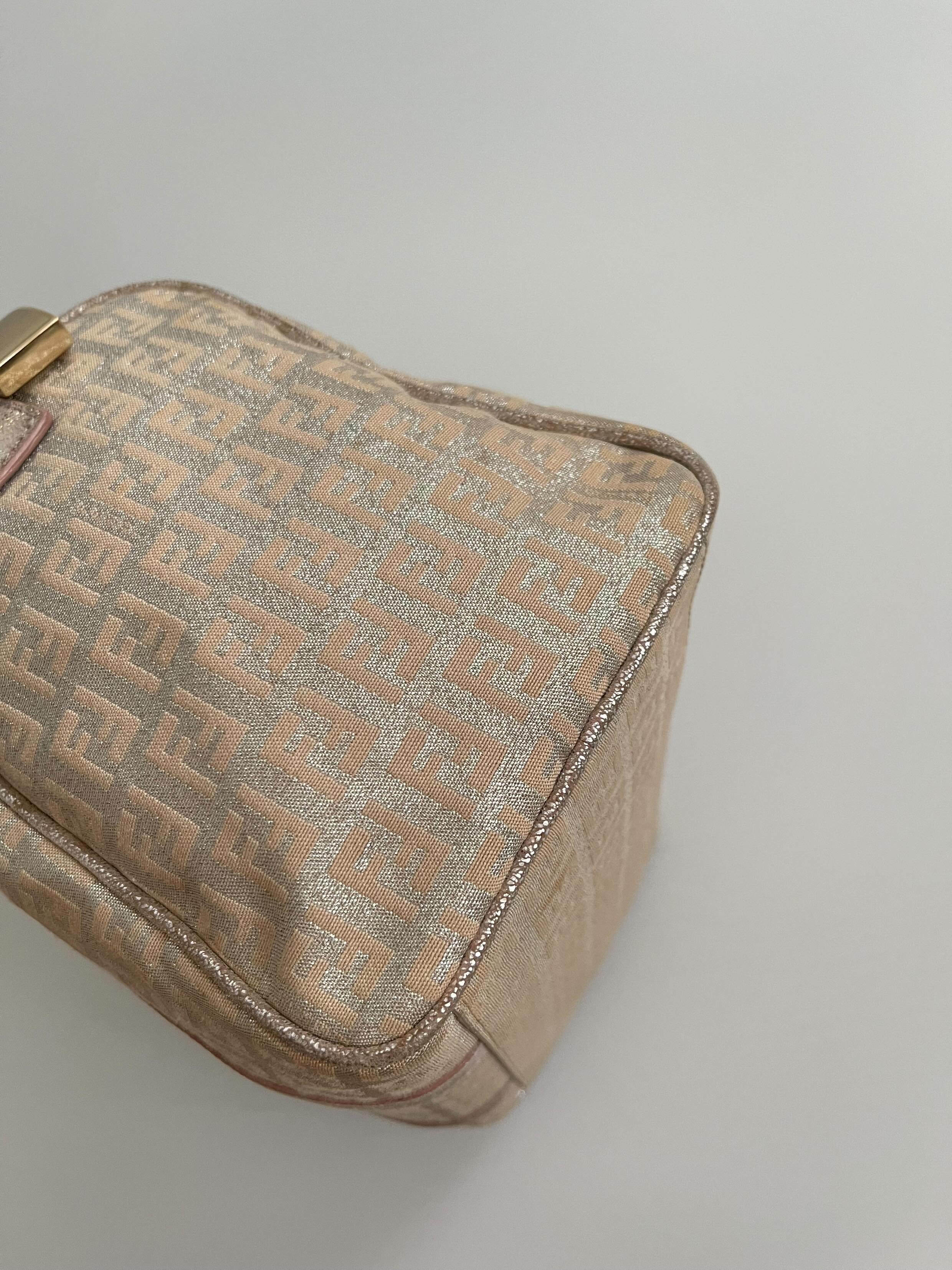 FENDI Zucchino Boston Handbag Pink Silver