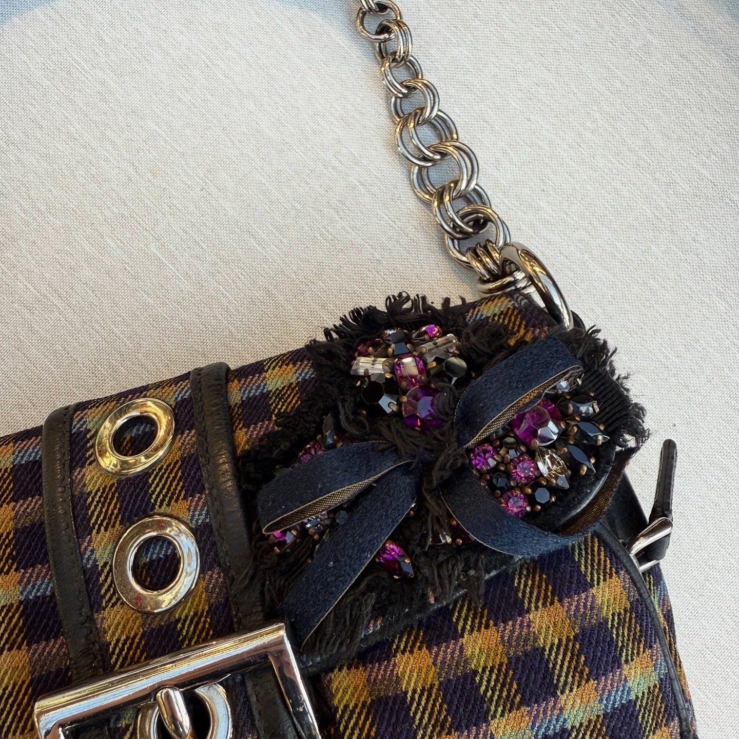 Prada Multicolor Plaid Wool Small Evening Bag