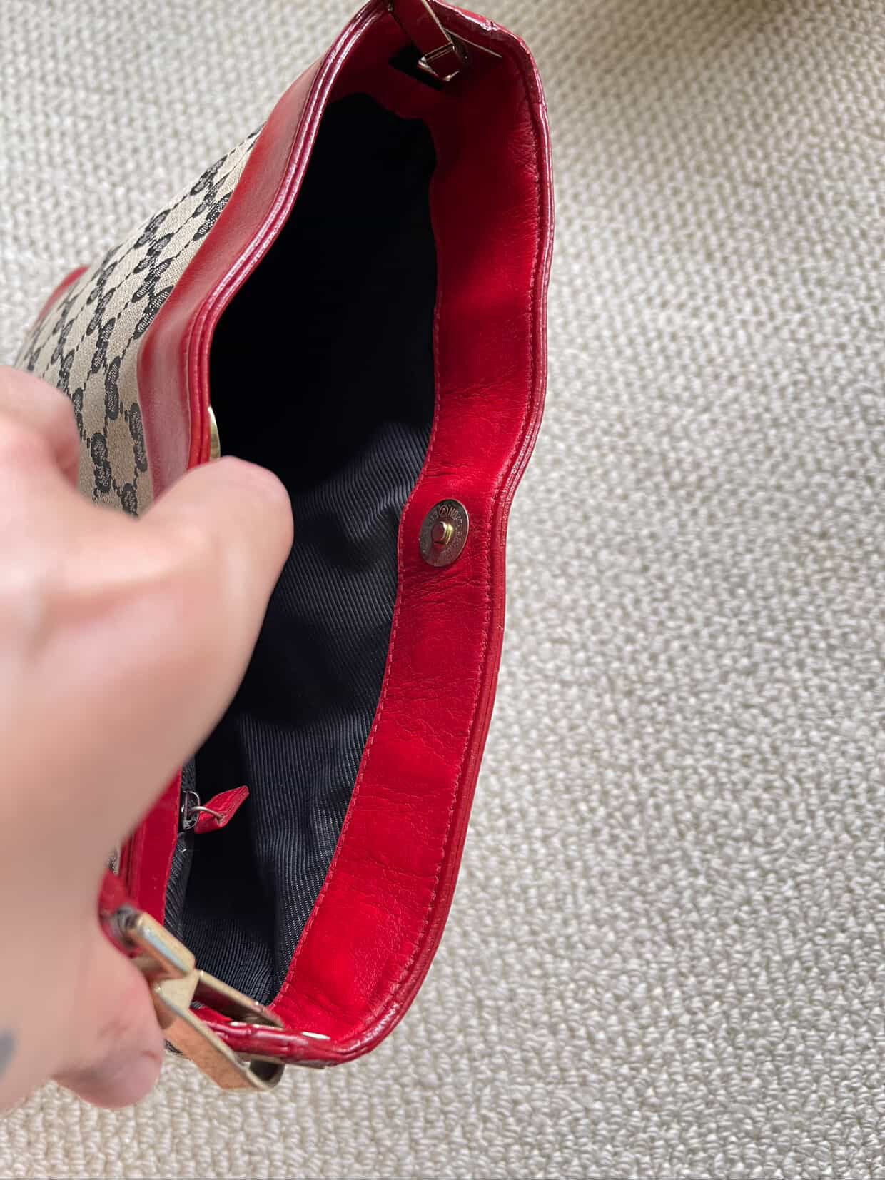 GUCCI GG Canvas One Shoulder Bag Red Leather