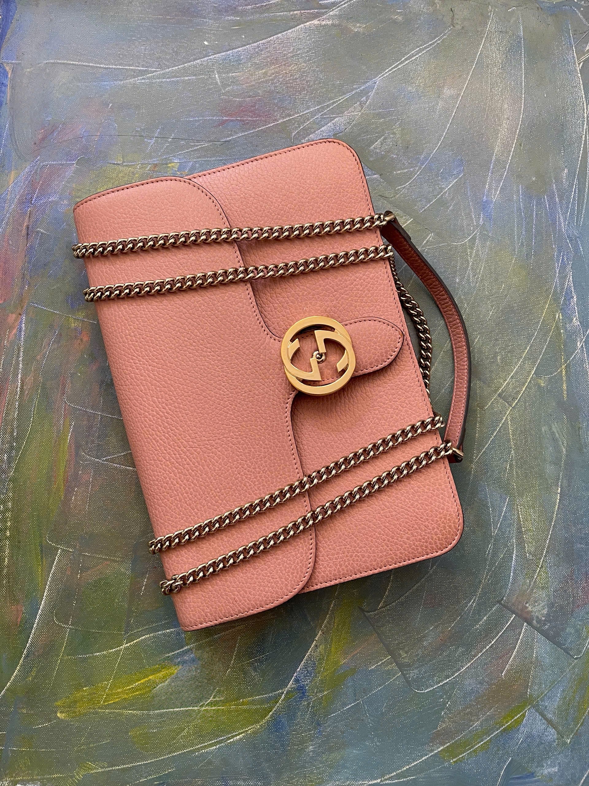 Gucci Dollar Calfskin Small Interlocking G Shoulder Bag Soft Pink