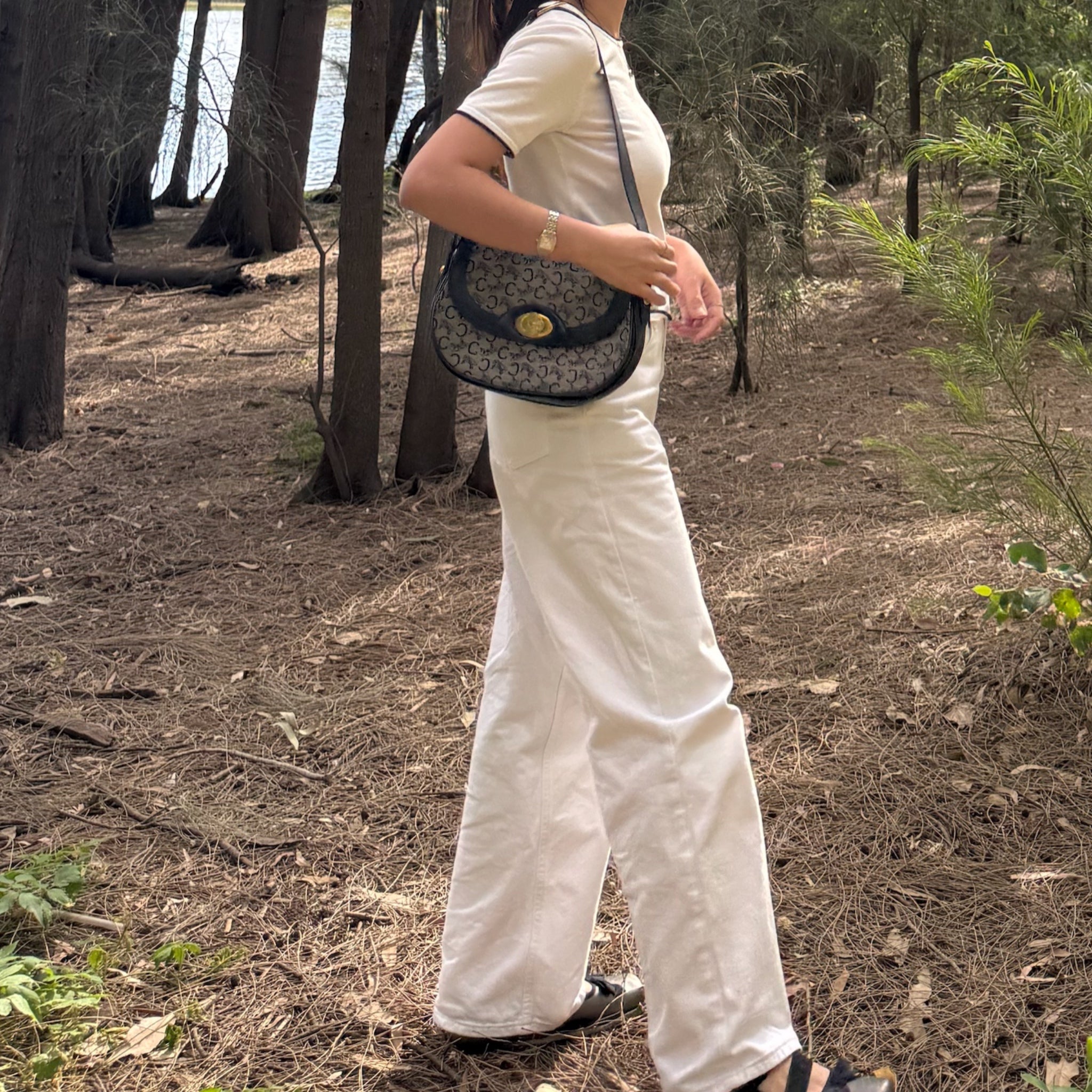 Celine C Sulky Shoulder Bag Canvas Navy