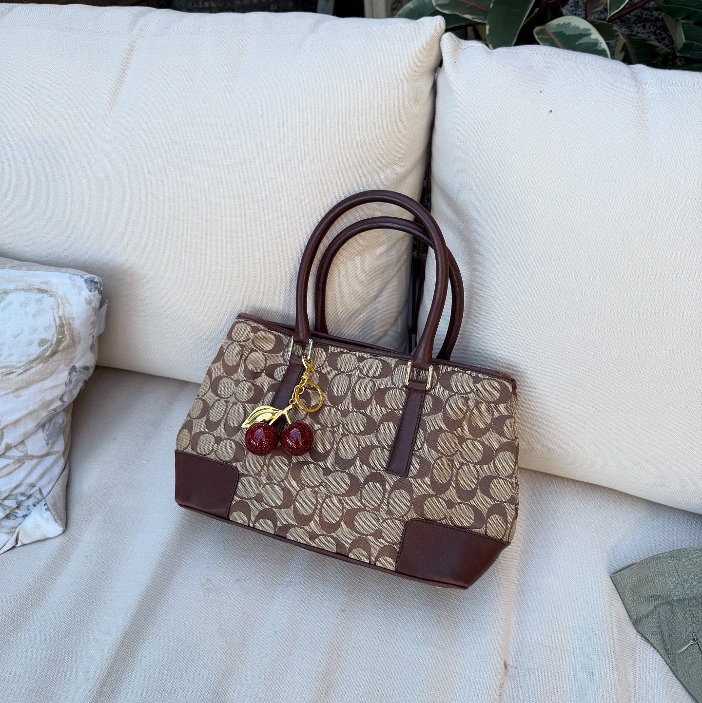 Coach Signature Leather Canvas Handbag Brown