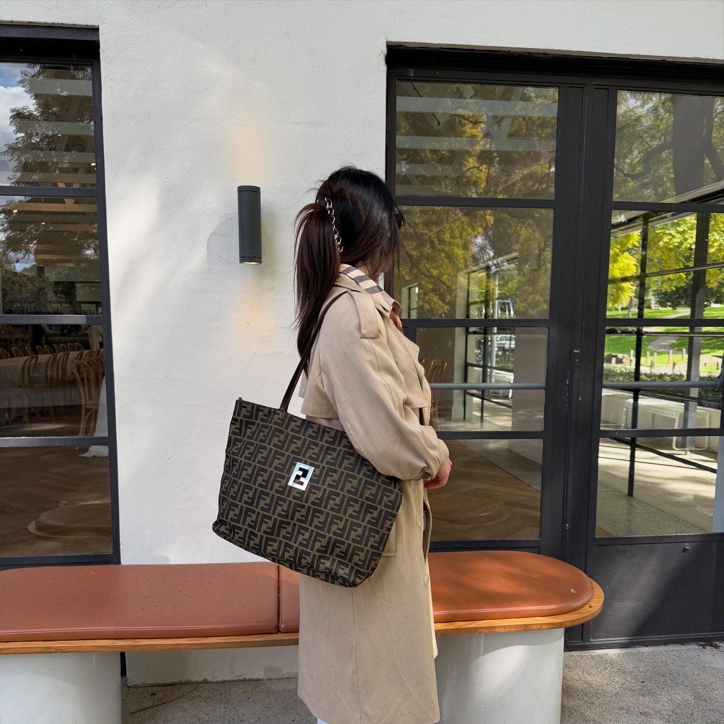 Fendi Zucca Metal Logo Tote