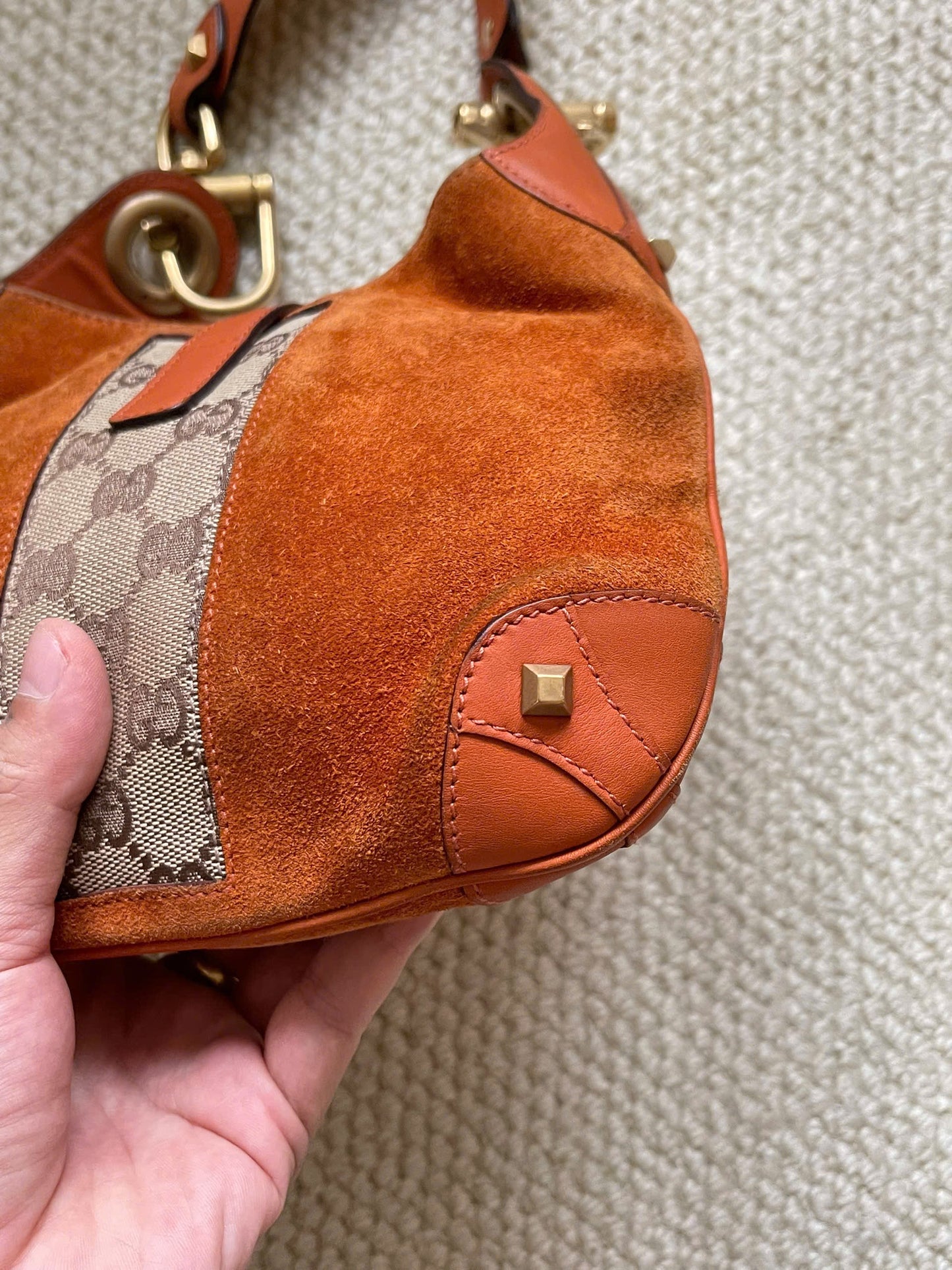 GUCCI Suede Nailhead Jackie shoulder bag
