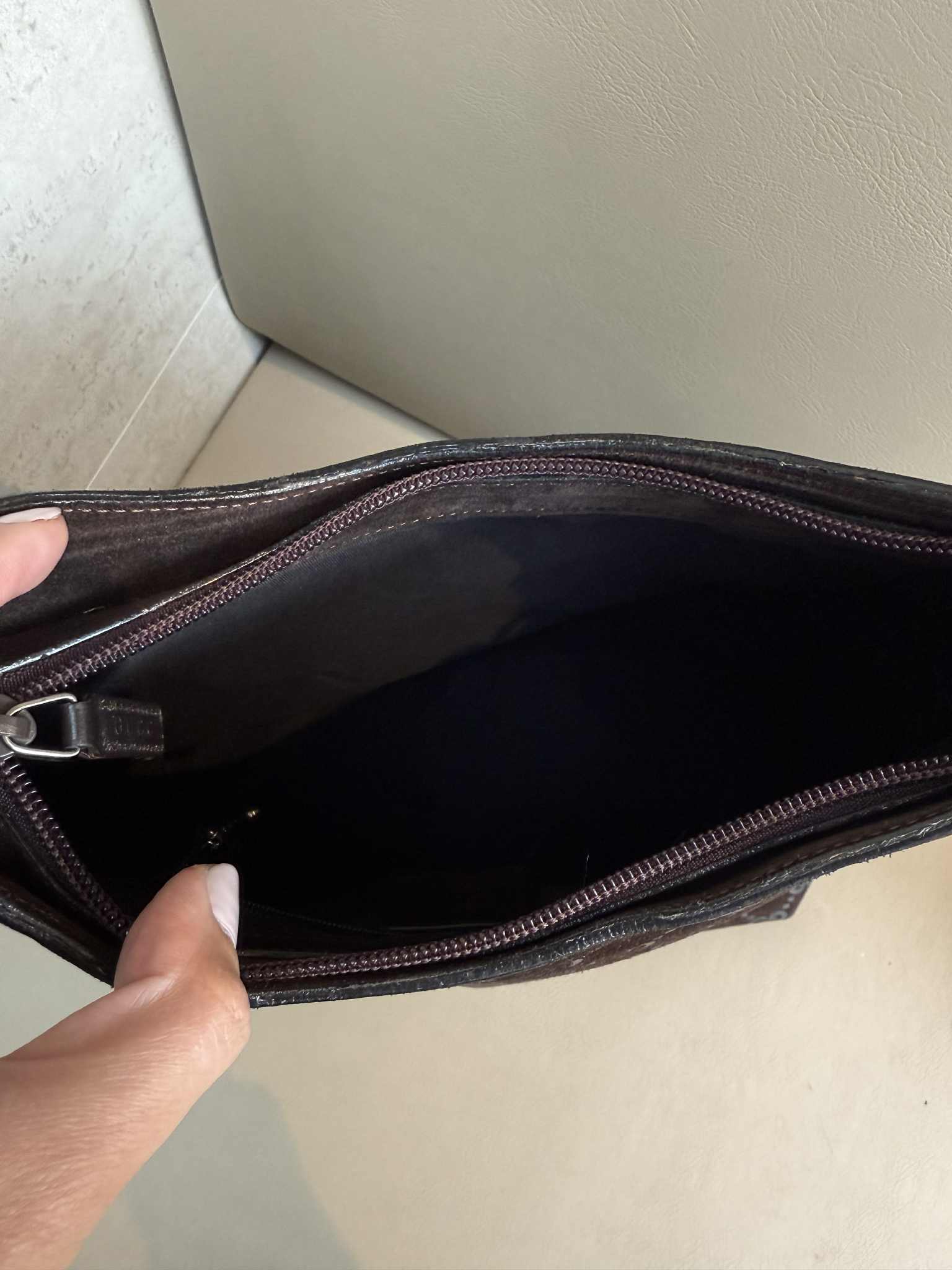 Gucci Dark Brown Bamboo Handle Suede HandBag