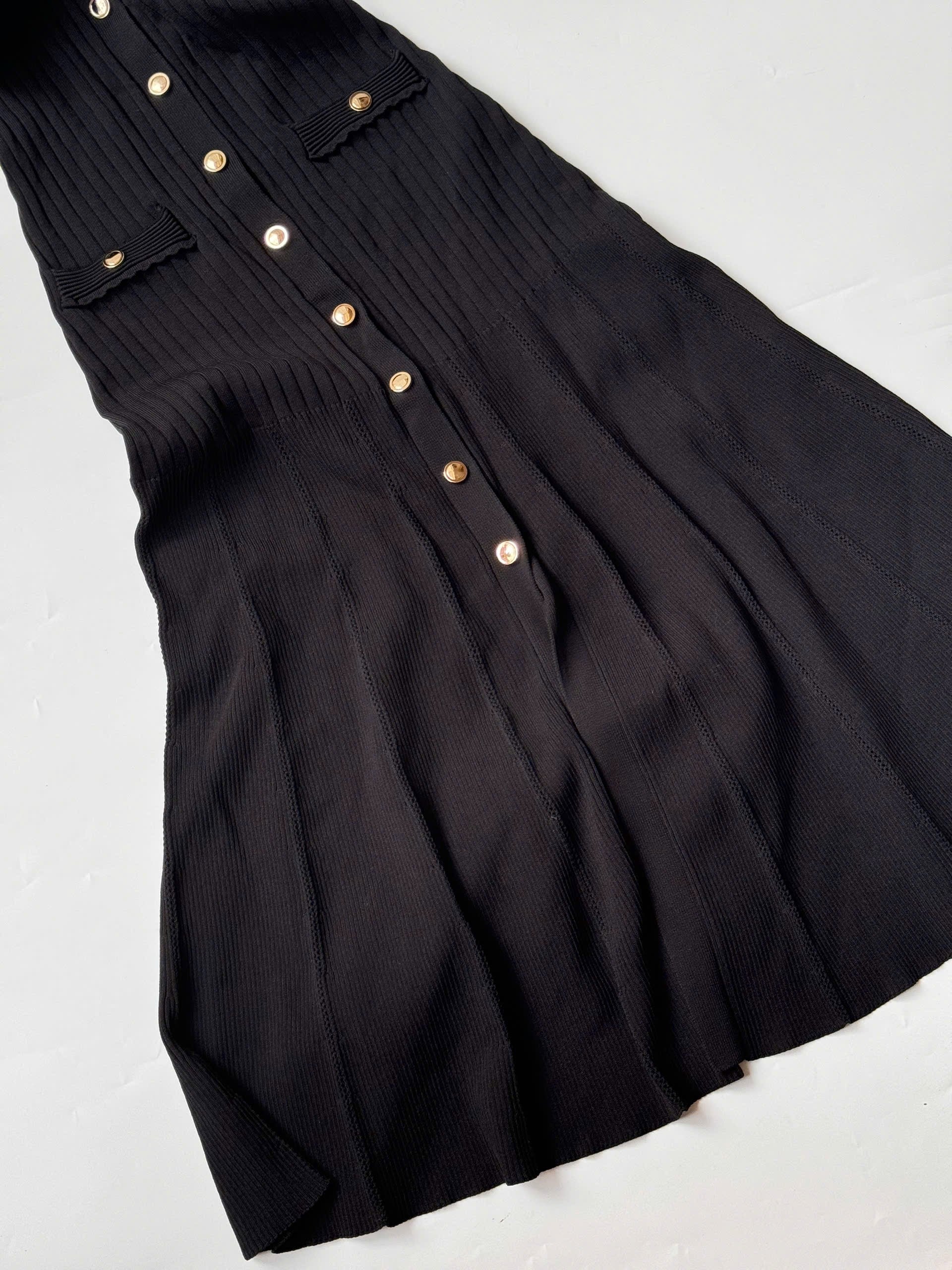 SANDRO Jannel in Black Ribbed Stretch Knit Midi Cardigan Dress