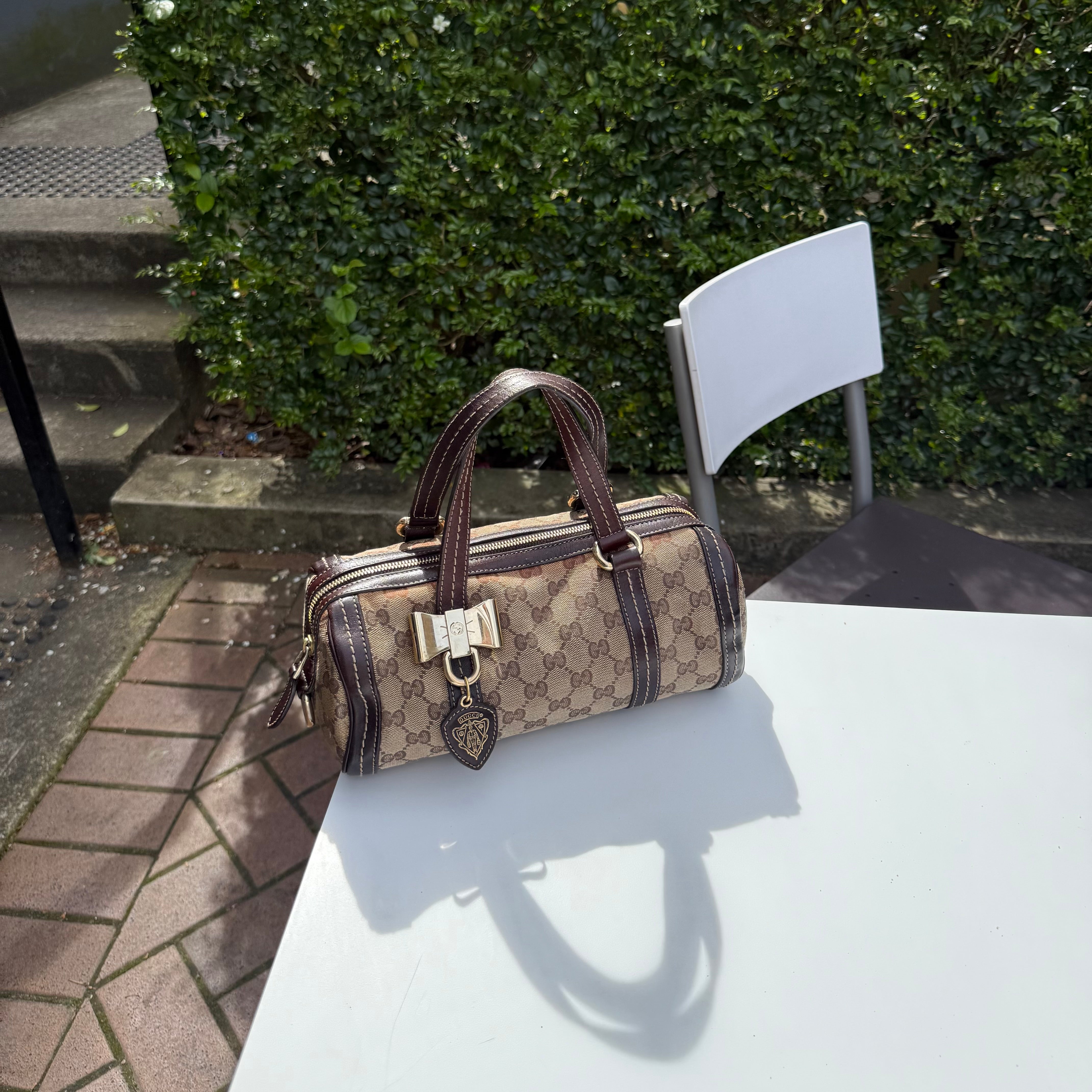 Gucci Monogram Crystal Duchessa Boston Bag