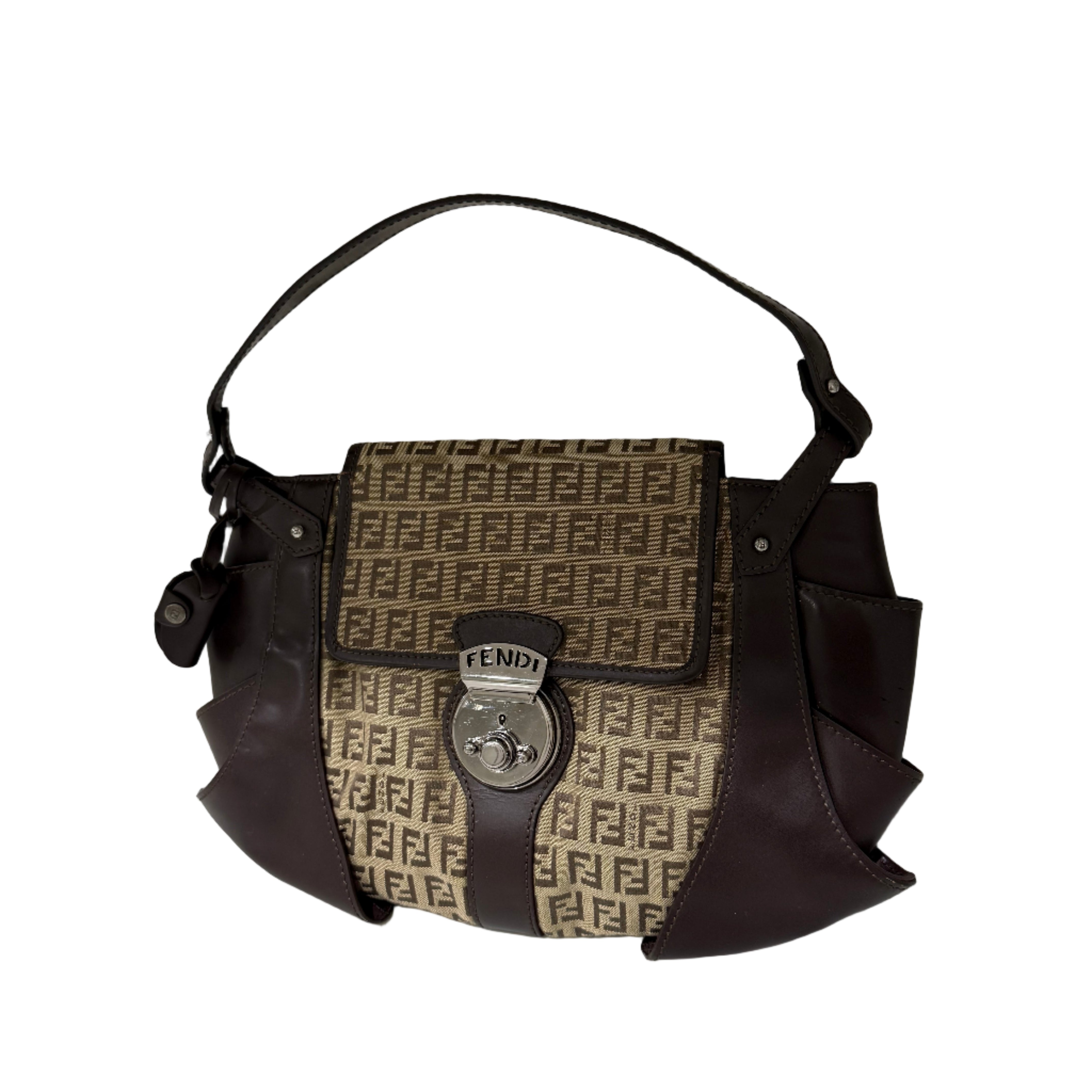 Fendi Zucchino Canvas and Leather Borsa Tuc Hobo