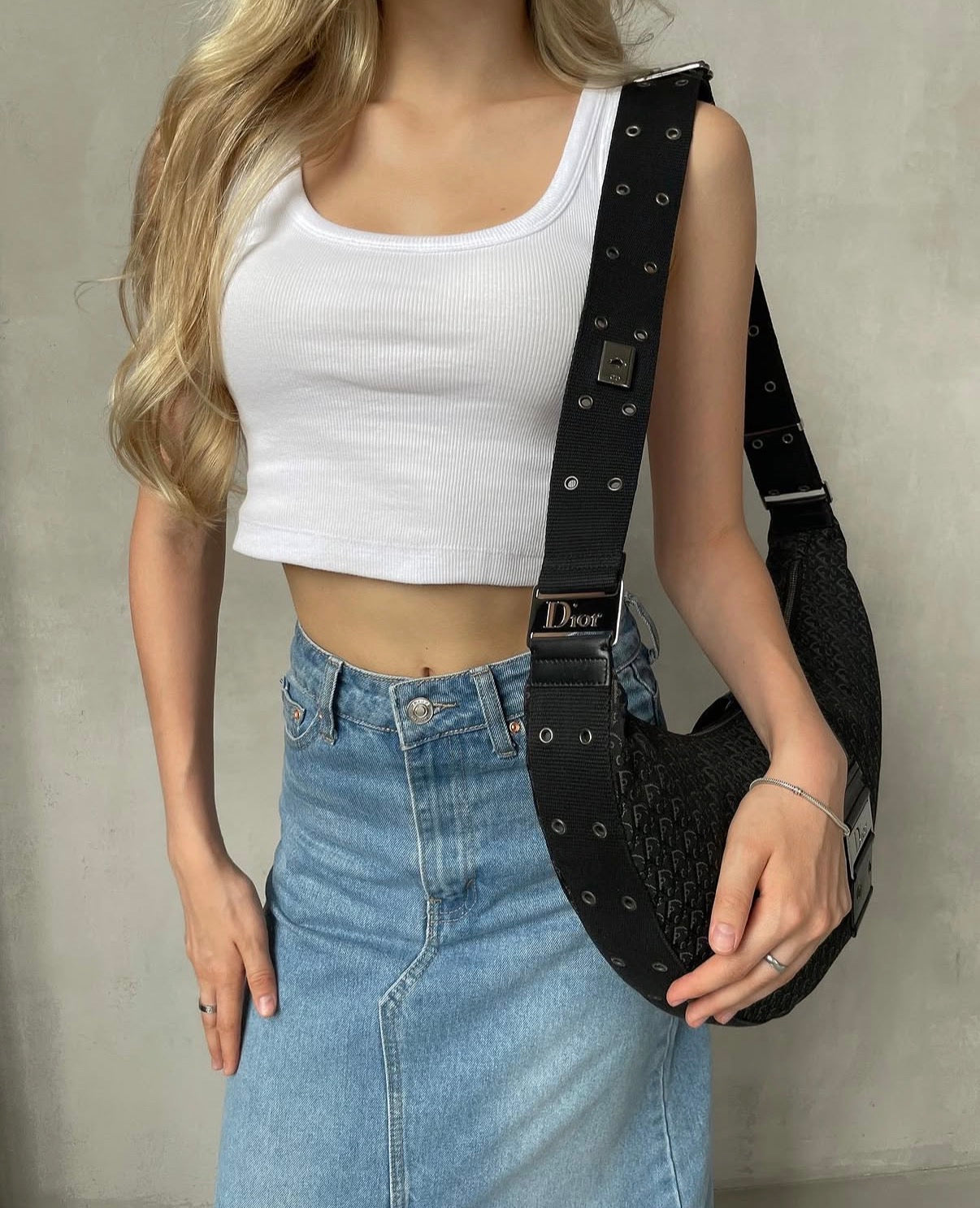 CHRISTIAN DIOR BLACK DIORISSIMO HALF MOON BAG